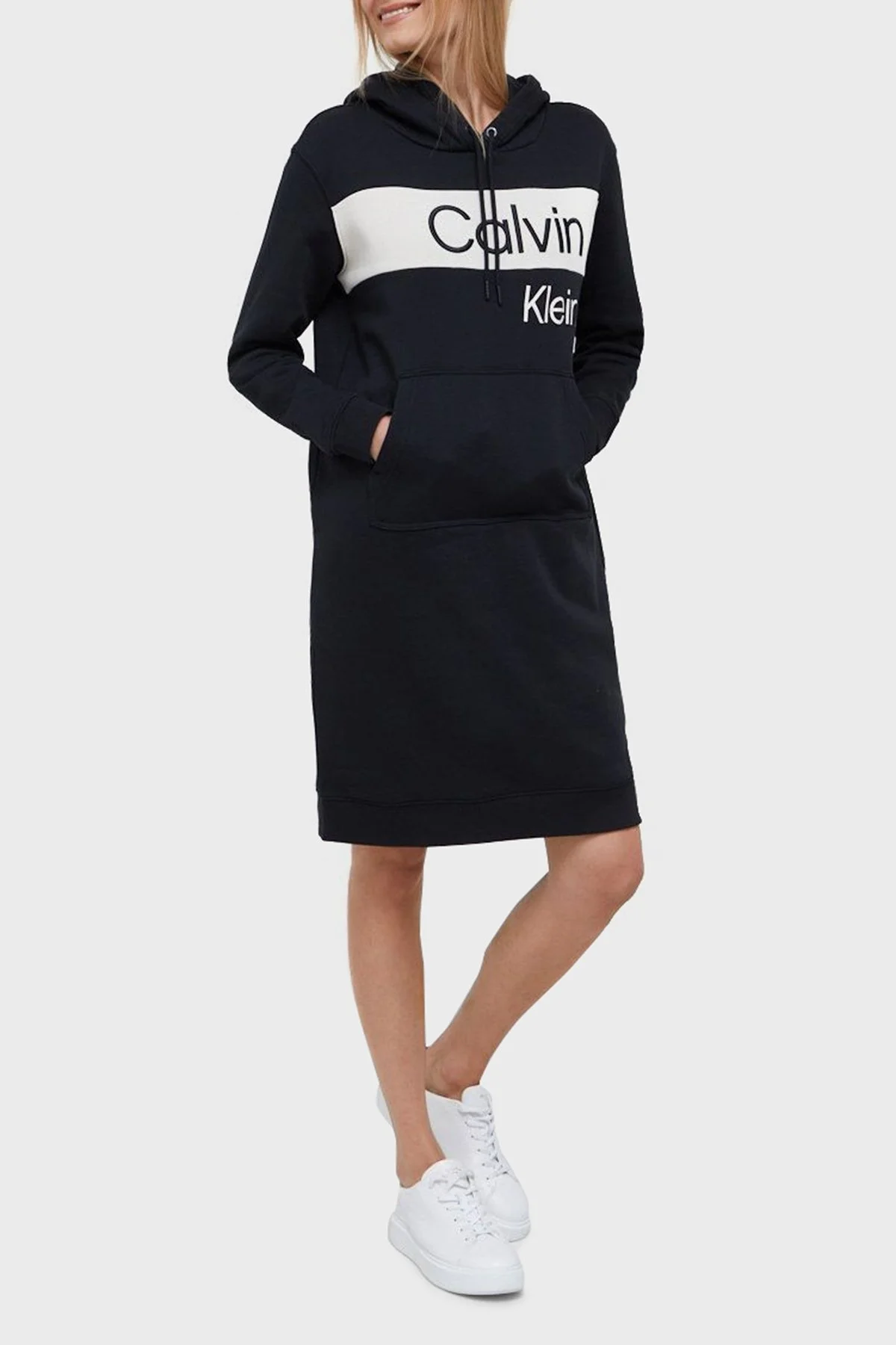 Calvin Klein Regular Fit Renk Bloklu Kapüşonlu Cepli Pamuklu Bayan Elbise J20J219072 BEH SİYAH - 3