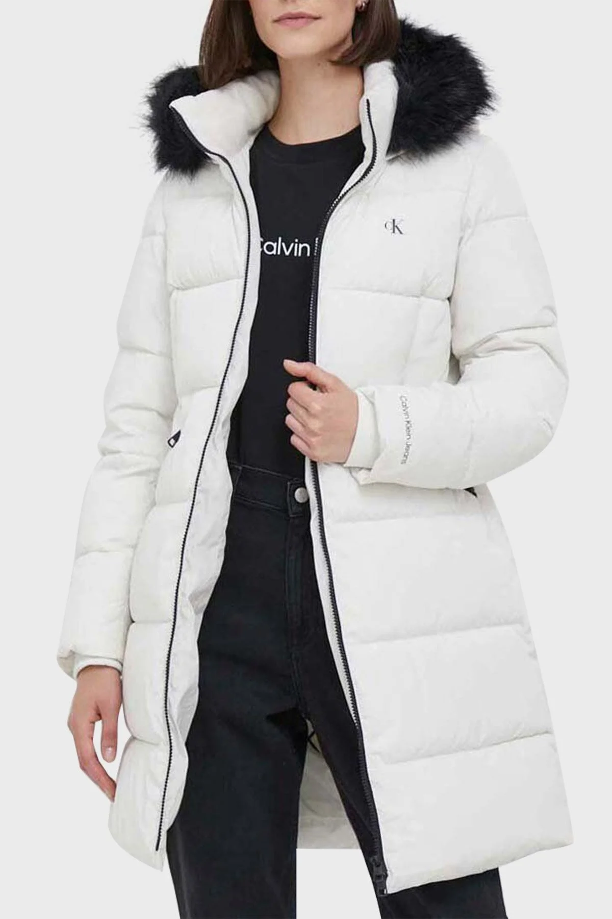 Calvin Klein Regular Fit Su Geçirmez Çıkarılabilir Kapüşonlu J20J221890YBI Bayan Mont J20J221890 YBI BEYAZ - 1