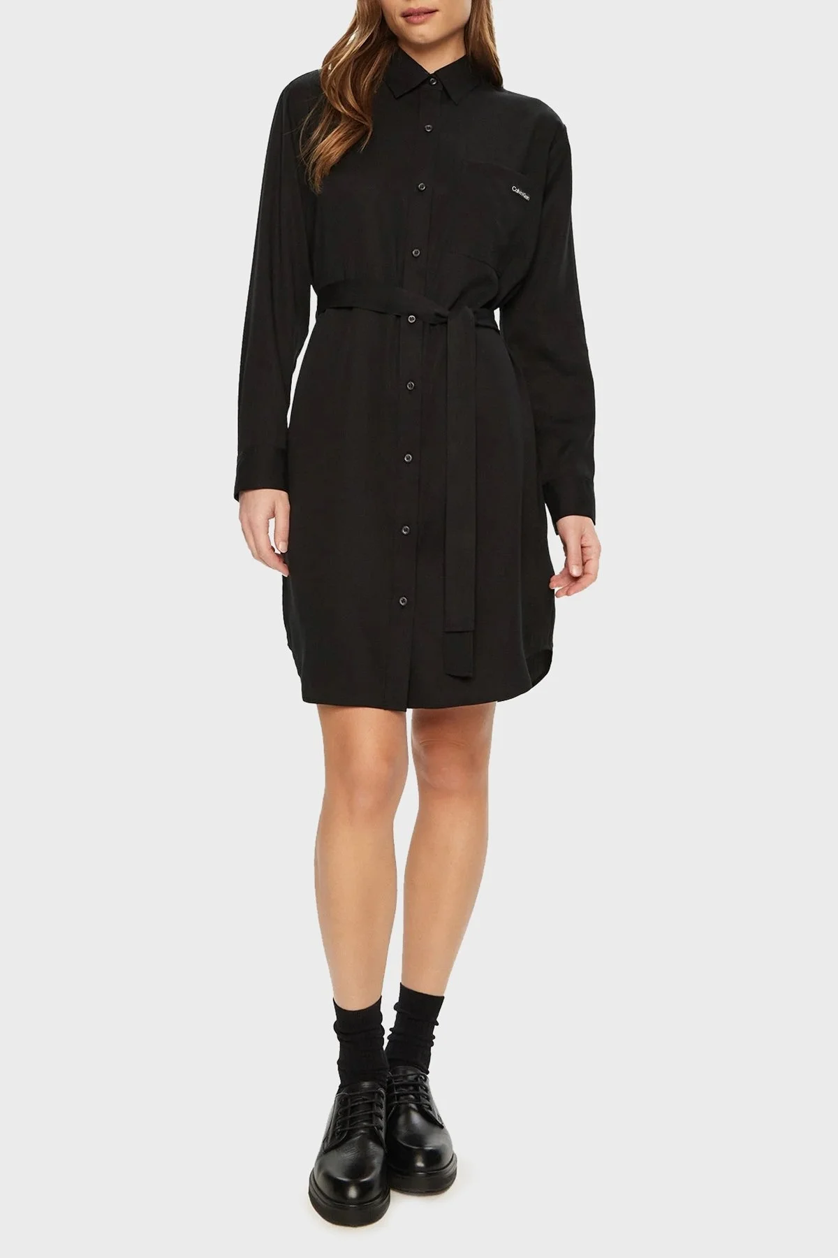 Calvin Klein Regular Fit Uzun Kollu Logolu Kısa J20J224819BEH Bayan Elbise J20J224819 BEH SİYAH - 7