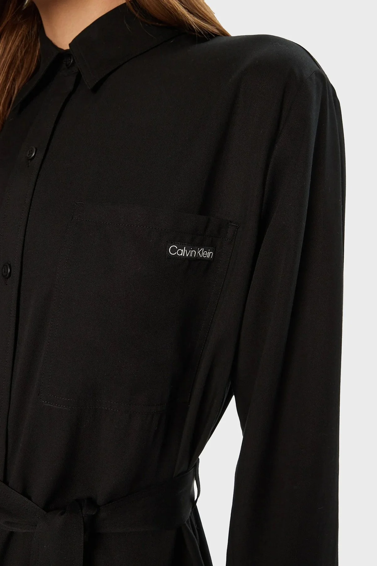 Calvin Klein Regular Fit Uzun Kollu Logolu Kısa J20J224819BEH Bayan Elbise J20J224819 BEH SİYAH - 9