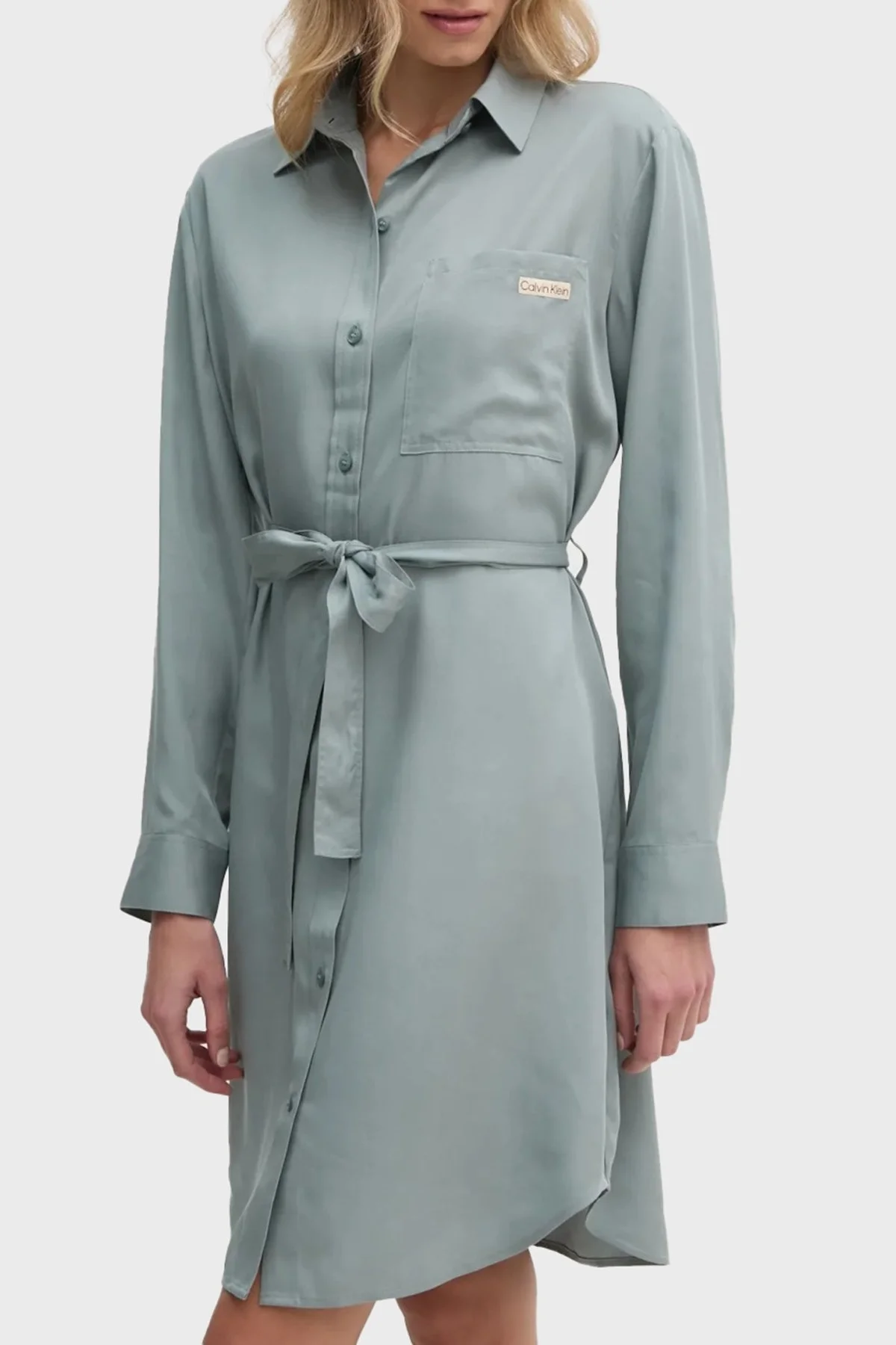 Calvin Klein Regular Fit Uzun Kollu Logolu Kısa J20J224819PC2 Bayan Elbise J20J224819 PC2 AÇIK MAVİ - 6