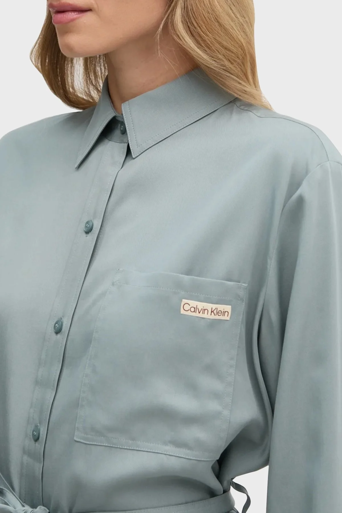 Calvin Klein Regular Fit Uzun Kollu Logolu Kısa J20J224819PC2 Bayan Elbise J20J224819 PC2 AÇIK MAVİ - 9