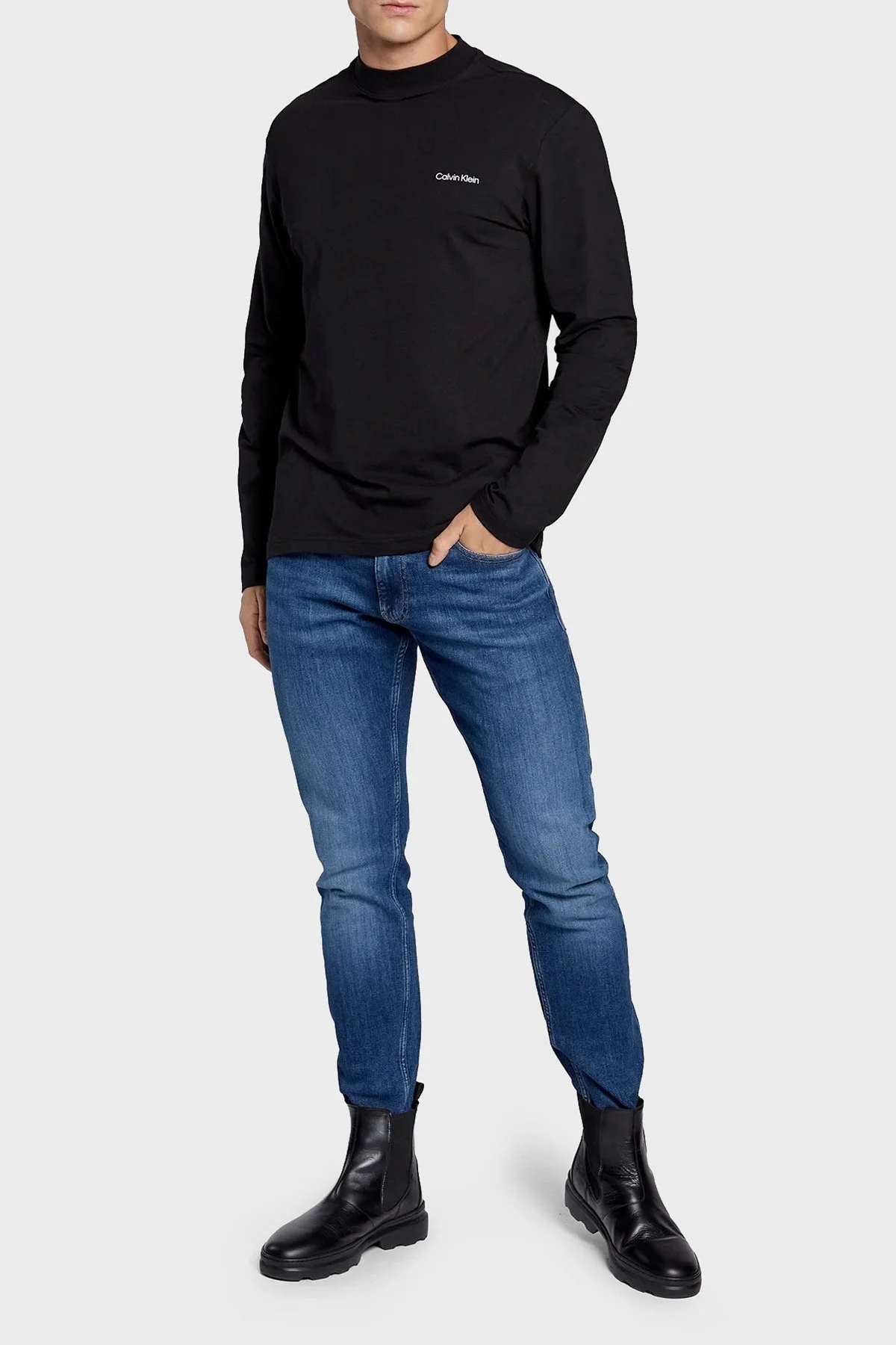 Calvin Klein Regular Fit Yarım Balıkçı Yaka Uzun Kollu K10K110179BEH Erkek T Shirt K10K110179 BEH SİYAH - 3