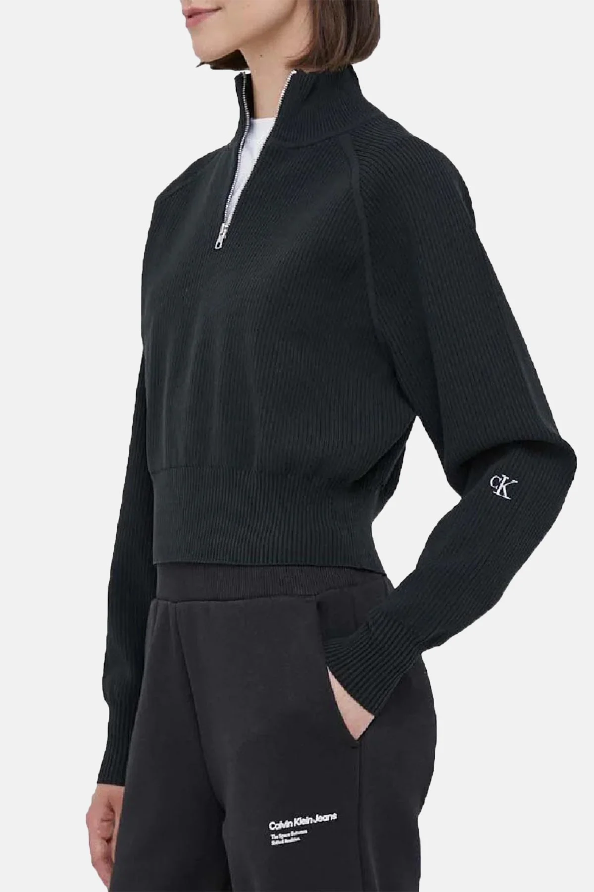 Calvin Klein Regular Fit Yarım Fermuarlı Dik Yaka J20J221967BEH Bayan Kazak J20J221967 BEH SİYAH - 1