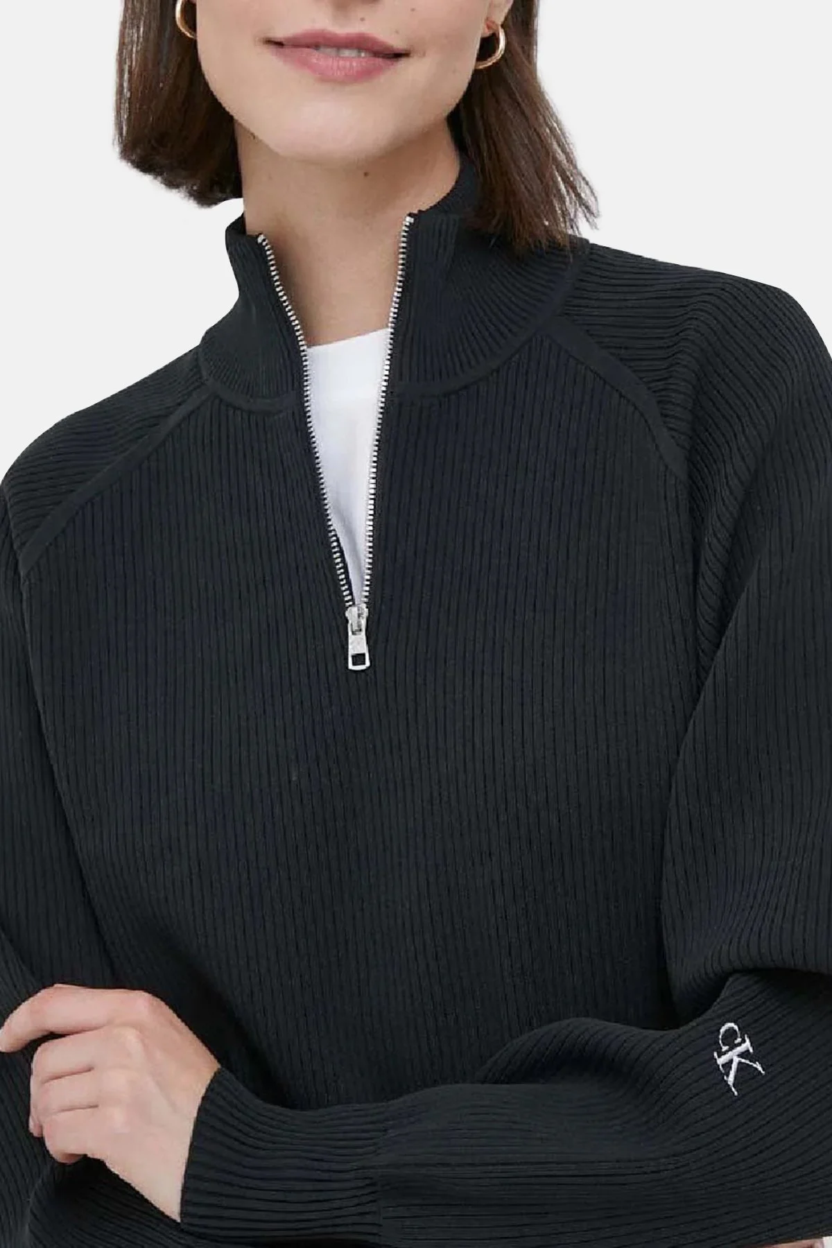 Calvin Klein Regular Fit Yarım Fermuarlı Dik Yaka J20J221967BEH Bayan Kazak J20J221967 BEH SİYAH - 3