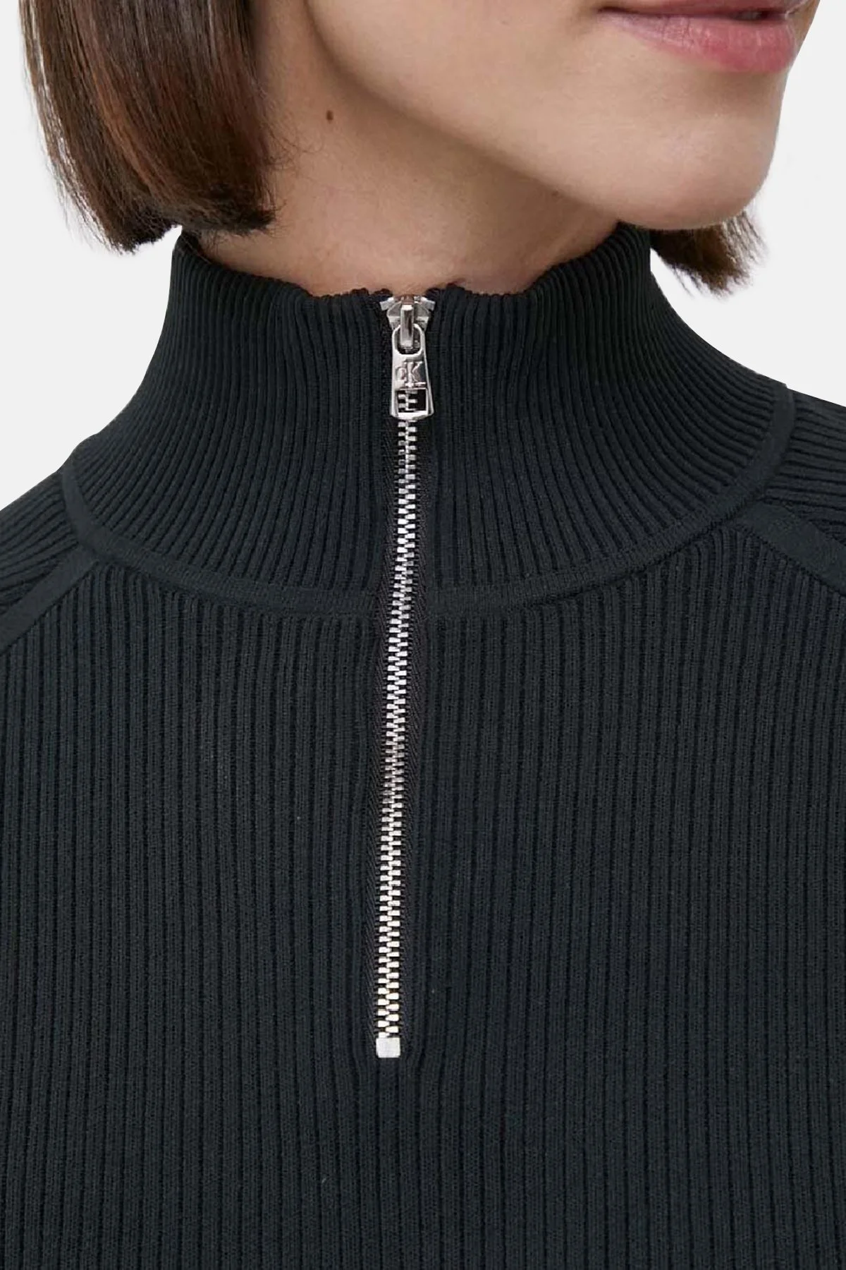 Calvin Klein Regular Fit Yarım Fermuarlı Dik Yaka J20J221967BEH Bayan Kazak J20J221967 BEH SİYAH - 4