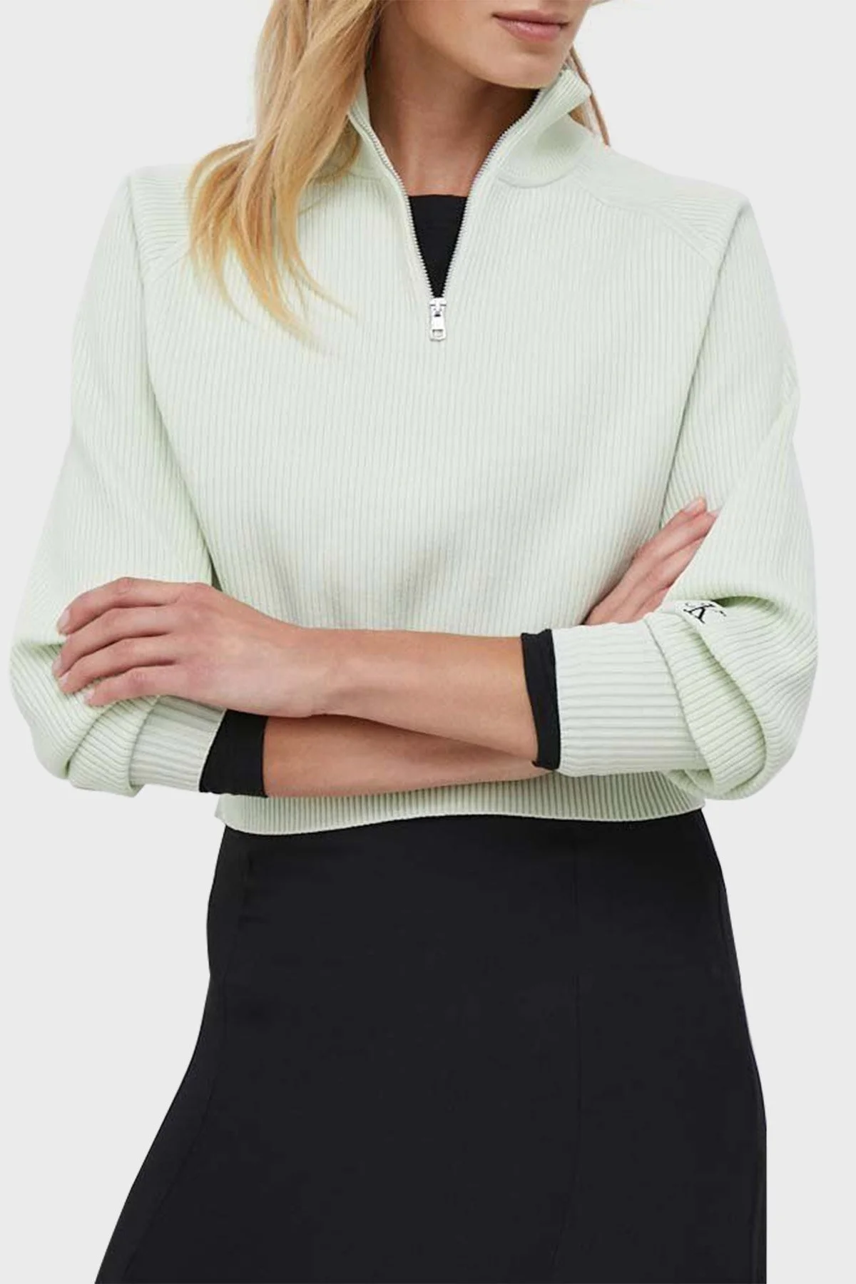 Calvin Klein Regular Fit Yarım Fermuarlı Dik Yaka J20J221967LCE Bayan Kazak J20J221967 LCE MİNT - 1