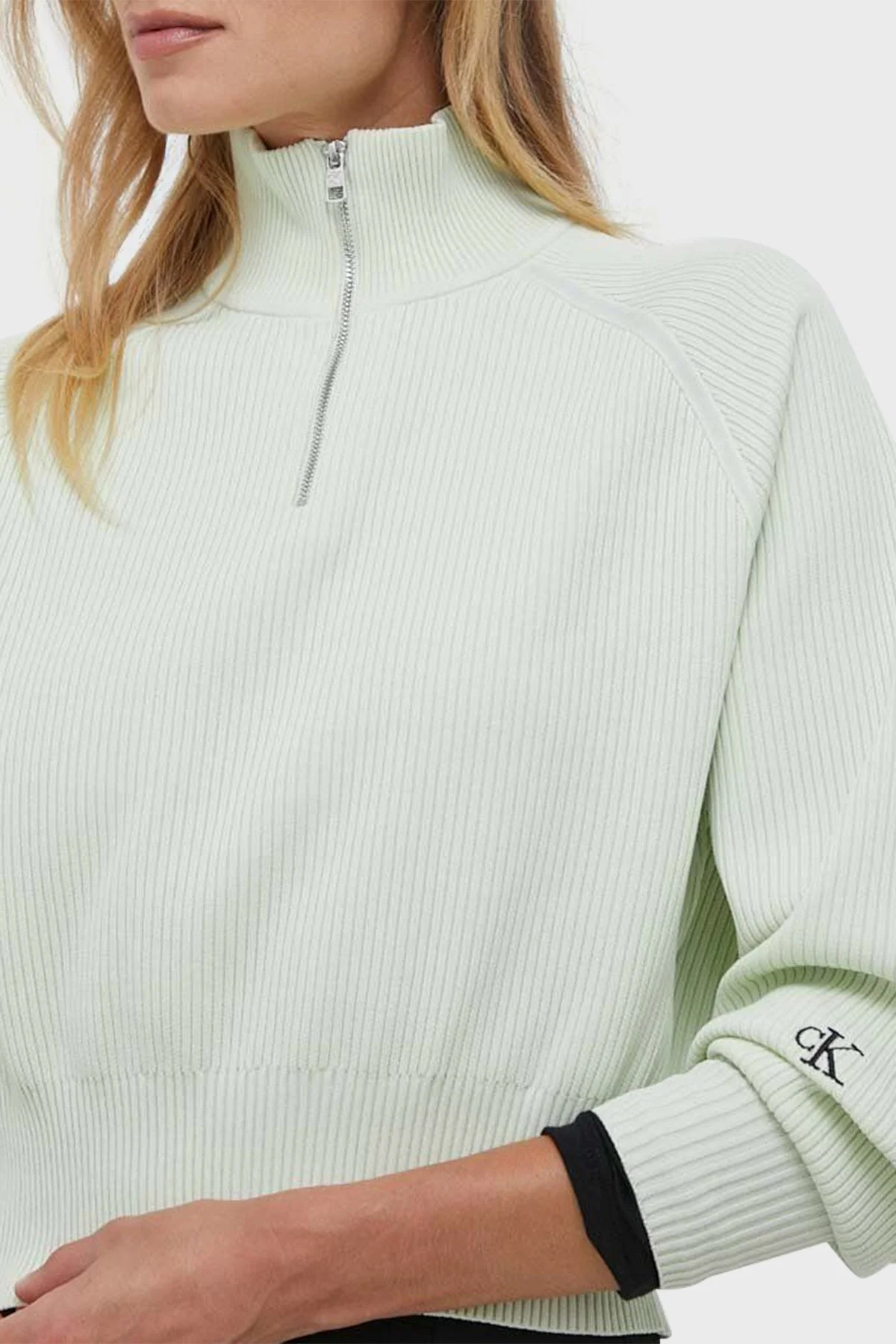 Calvin Klein Regular Fit Yarım Fermuarlı Dik Yaka J20J221967LCE Bayan Kazak J20J221967 LCE MİNT - 4