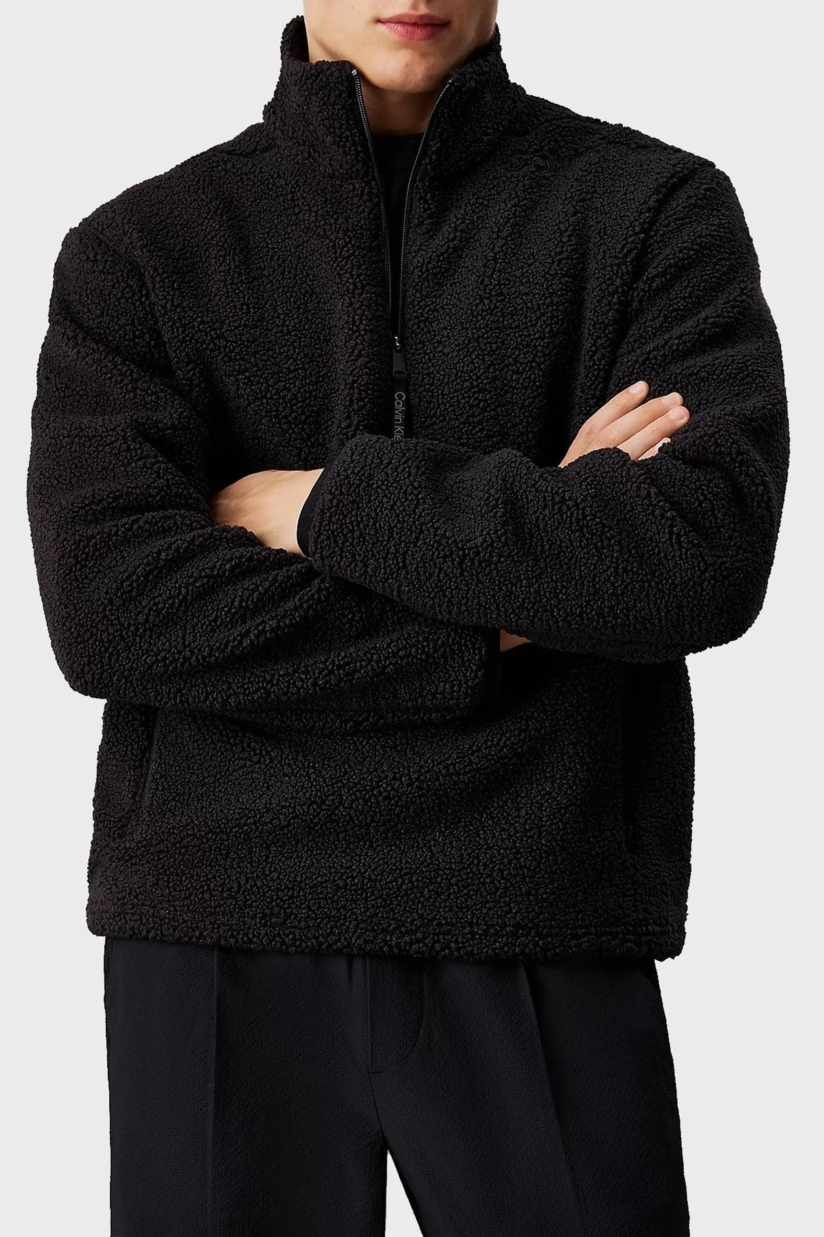 Calvin Klein Regular Fit Yarım Fermuarlı Dik Yaka Polar 00GMF4W305BAE Erkek Kazak 00GMF4W305 BAE SİYAH - 1