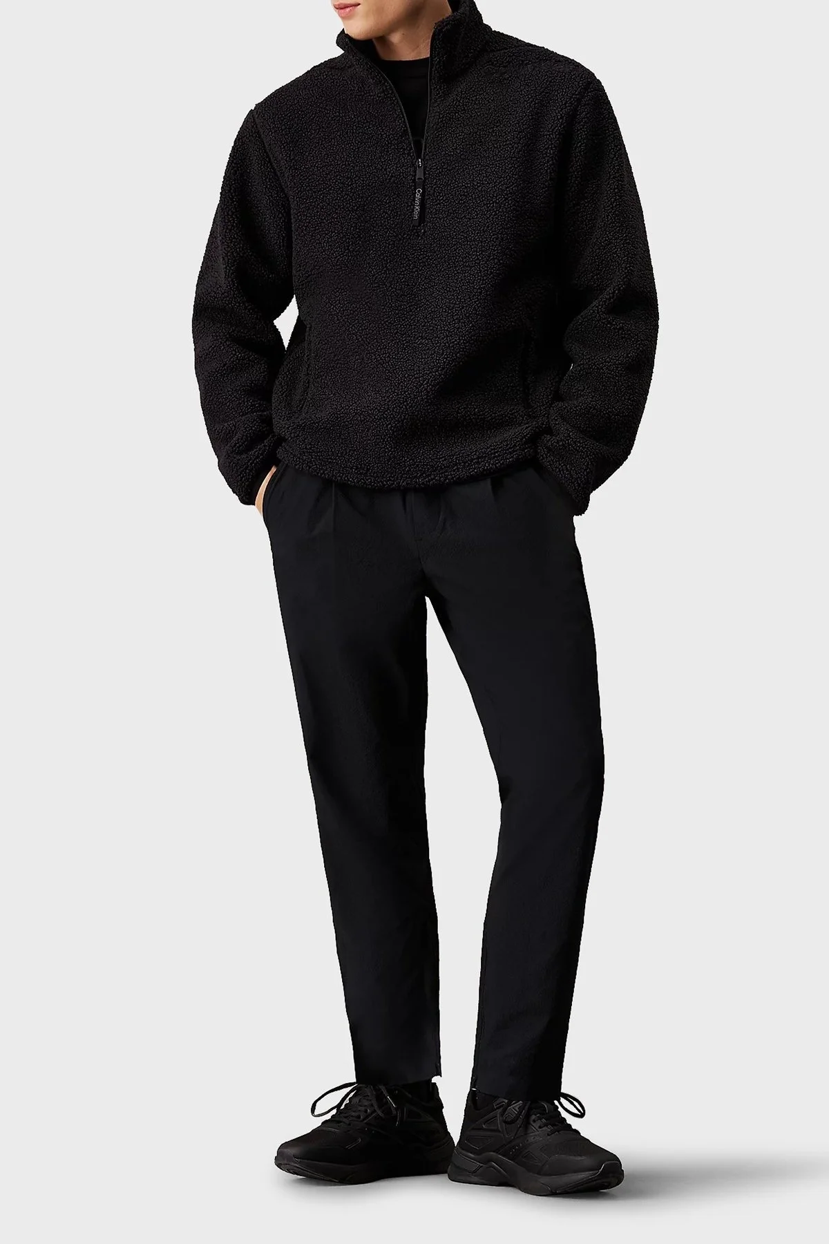 Calvin Klein Regular Fit Yarım Fermuarlı Dik Yaka Polar 00GMF4W305BAE Erkek Kazak 00GMF4W305 BAE SİYAH - 3