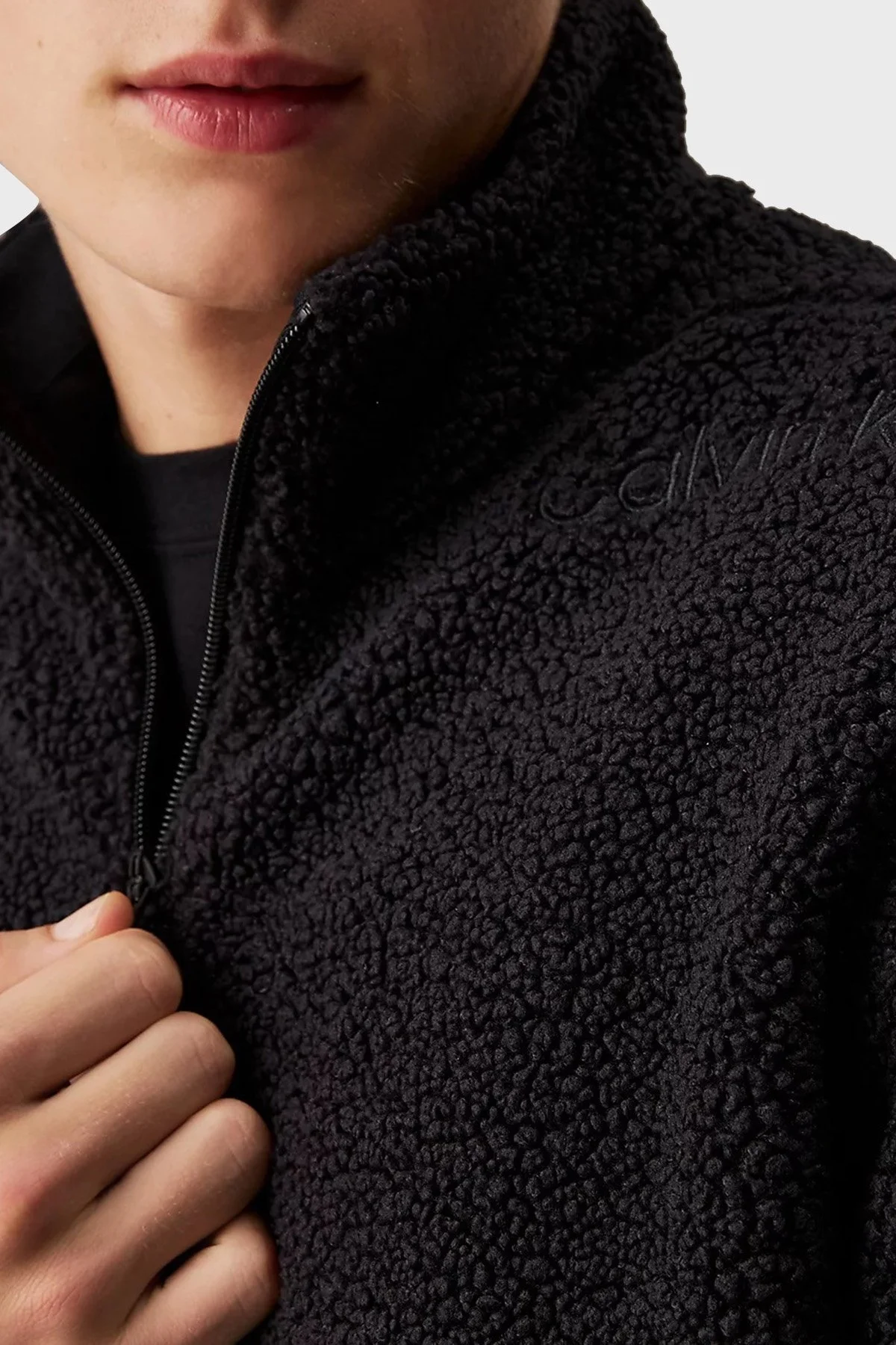 Calvin Klein Regular Fit Yarım Fermuarlı Dik Yaka Polar 00GMF4W305BAE Erkek Kazak 00GMF4W305 BAE SİYAH - 4