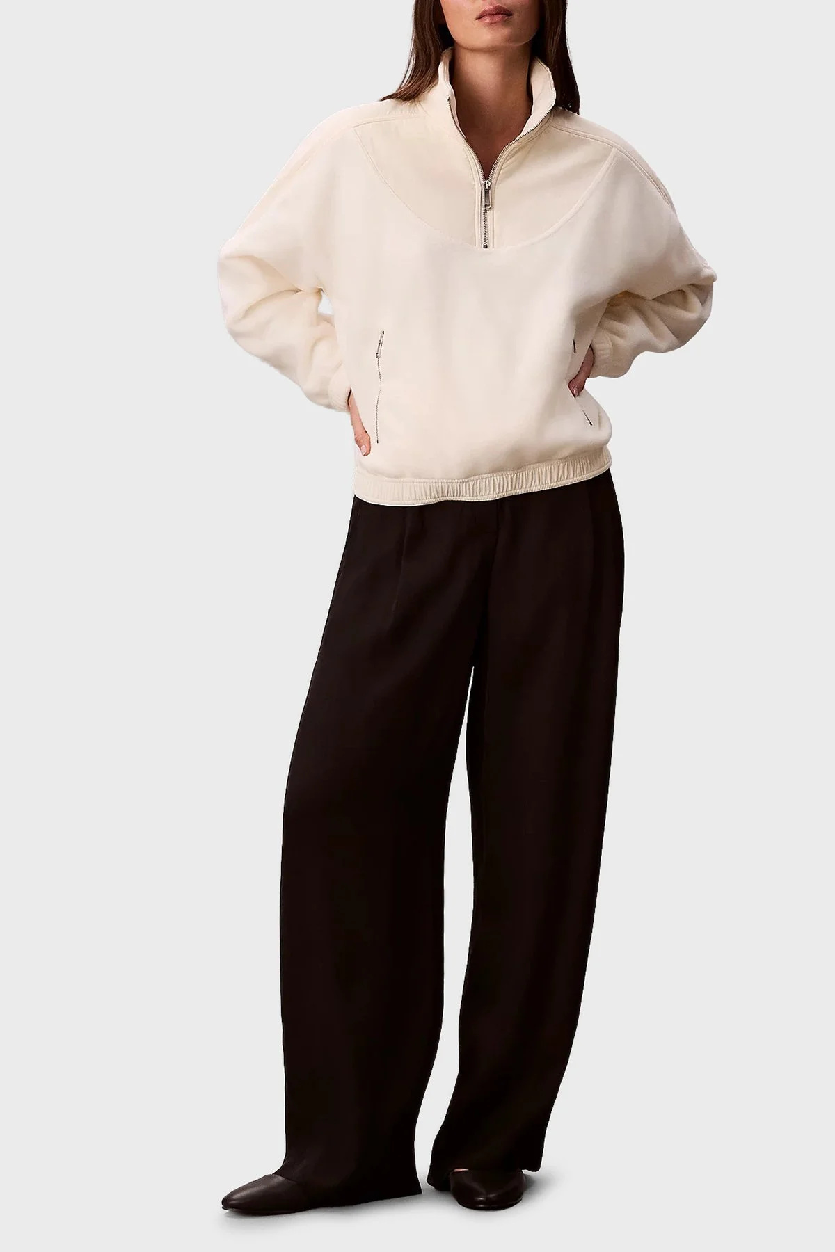 Calvin Klein Regular Fit Yarım Fermuarlı Dik Yaka Polar LV047D231GYAS Bayan Sweat LV047D231G YAS BEYAZ - 2