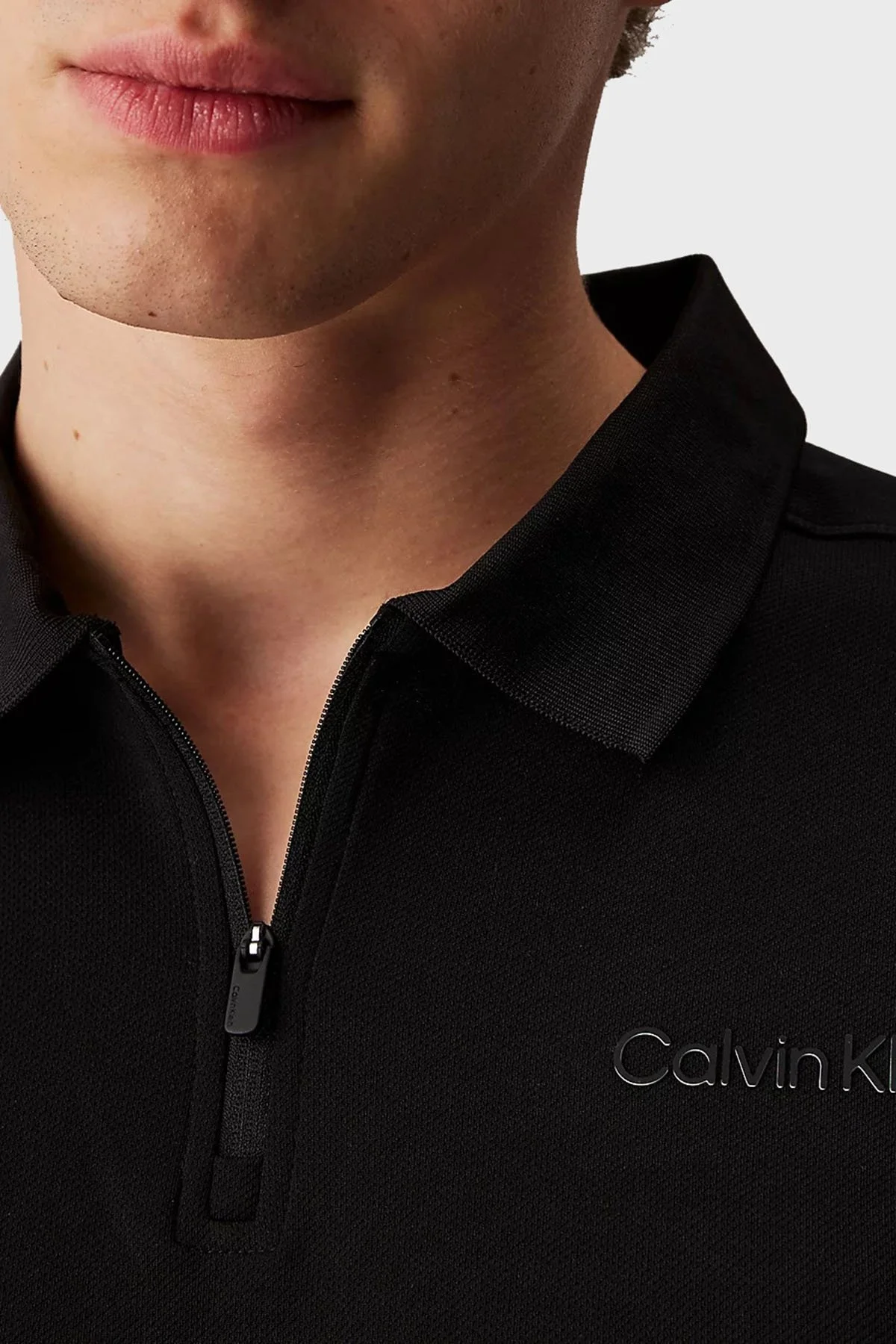 Calvin Klein Regular Fit Yarım Fermuarlı Polo Yaka LVGMS5K170UB1 Erkek T Shirt LVGMS5K170 UB1 SİYAH - 4