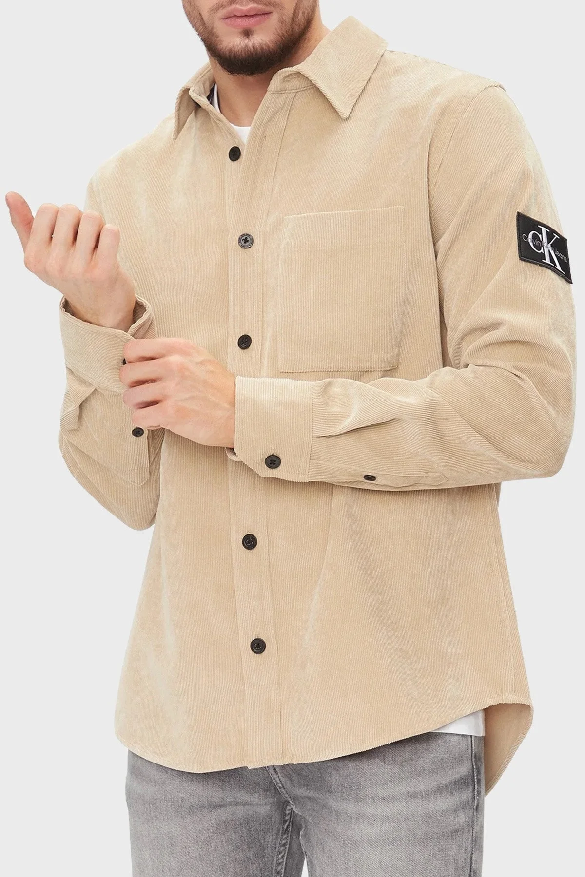 Calvin Klein Regular Fit Yumuşak Kadife J30J324394PF2 Erkek Gömlek J30J324394 PF2 BEJ - 1