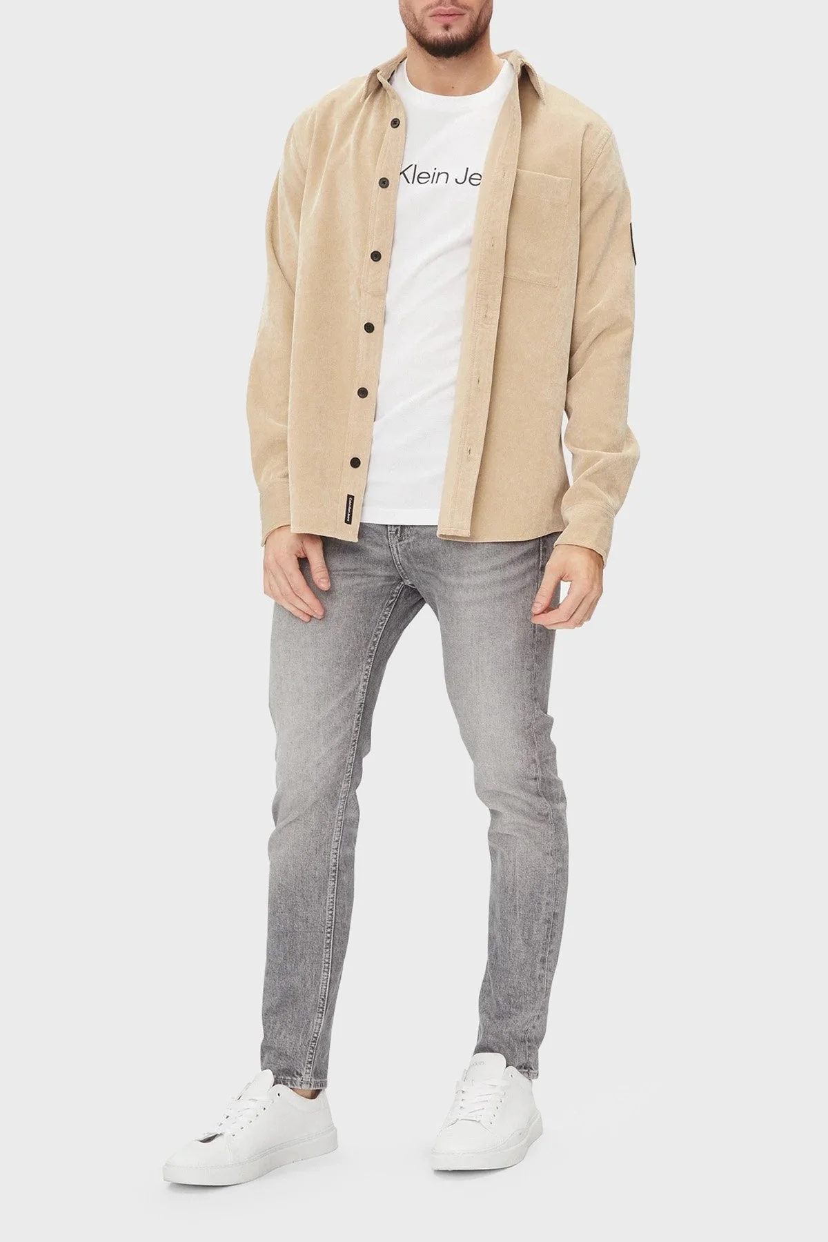 Calvin Klein Regular Fit Yumuşak Kadife J30J324394PF2 Erkek Gömlek J30J324394 PF2 BEJ - 3