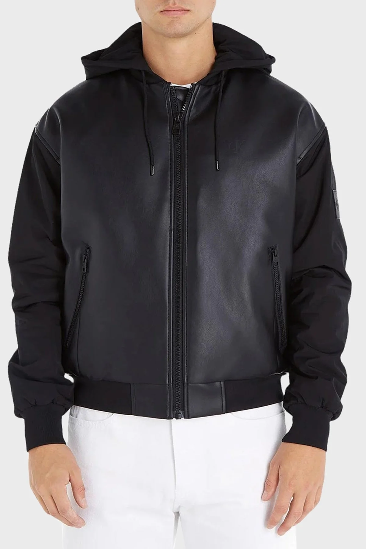 Calvin Klein Relaxed Fit Çıkarılabilir Kapüşonlu Bomber J30J323399BEH Erkek Deri Ceket J30J323399 BEH SİYAH - 1
