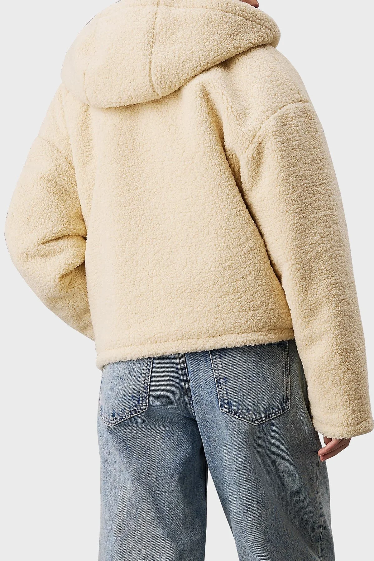 Calvin Klein Relaxed Fit Kapüşonlu Sherpa J20J224130ACX Bayan Ceket J20J224130 ACX EKRU - 3