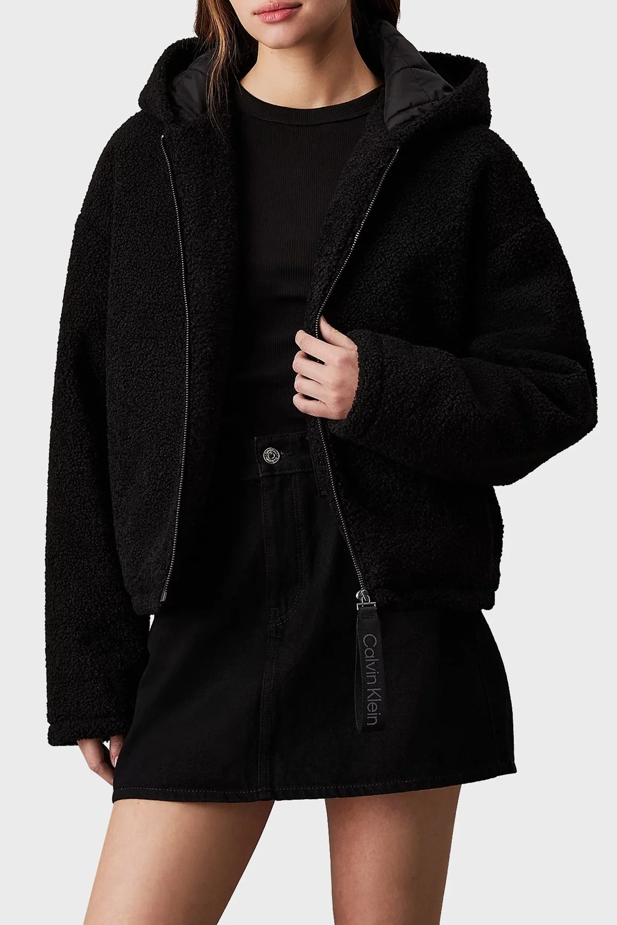 Calvin Klein Relaxed Fit Kapüşonlu Sherpa J20J224130BEH Bayan Ceket J20J224130 BEH SİYAH - 1