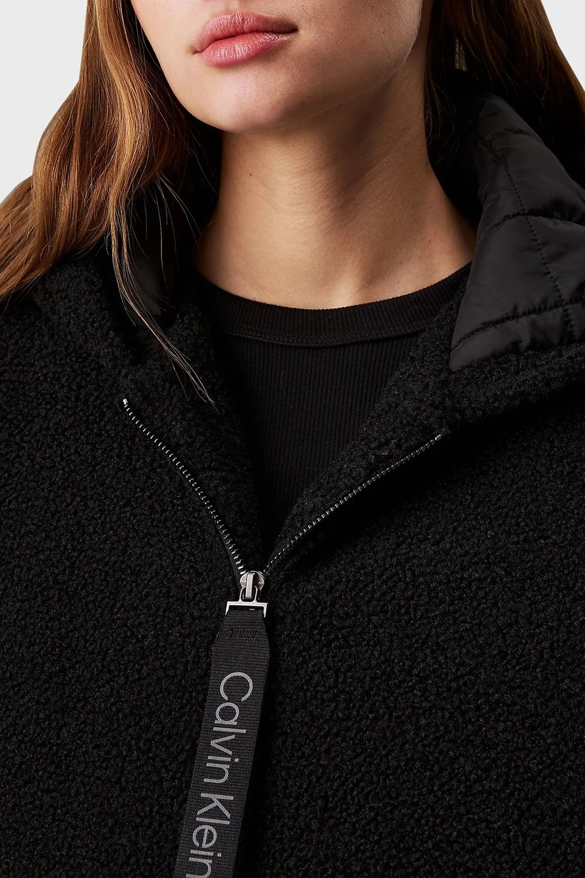 Calvin Klein Relaxed Fit Kapüşonlu Sherpa J20J224130BEH Bayan Ceket J20J224130 BEH SİYAH - 4