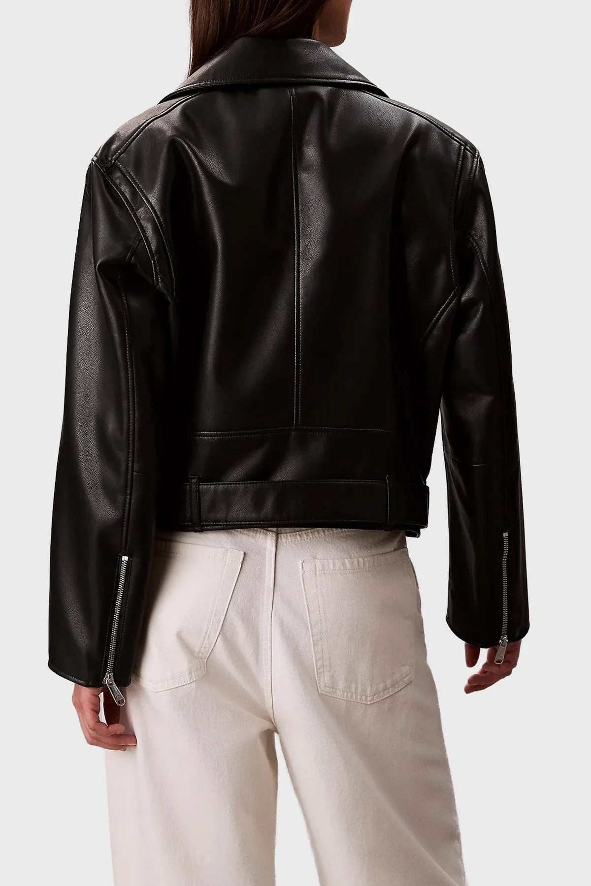 Calvin Klein Relaxed Fit Kemerli Apaş Yaka Biker Deri LV044C532GBAE Bayan Ceket LV044C532G BAE SİYAH - 3