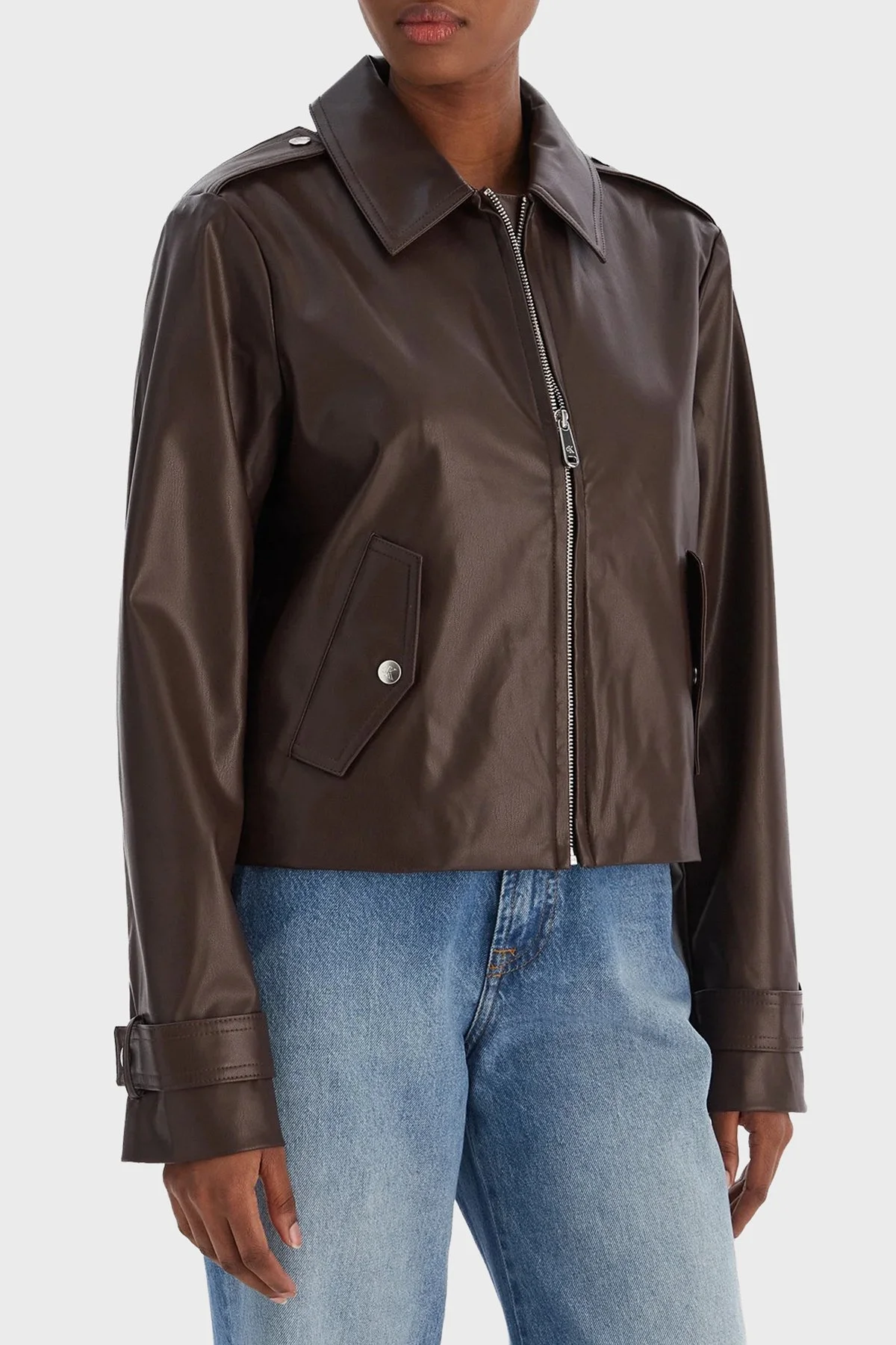 Calvin Klein Relaxed Fit Klasik Yaka Fermuarlı Logolu LV047E501G2IN Bayan Ceket LV047E501G 2IN KAHVE - 1