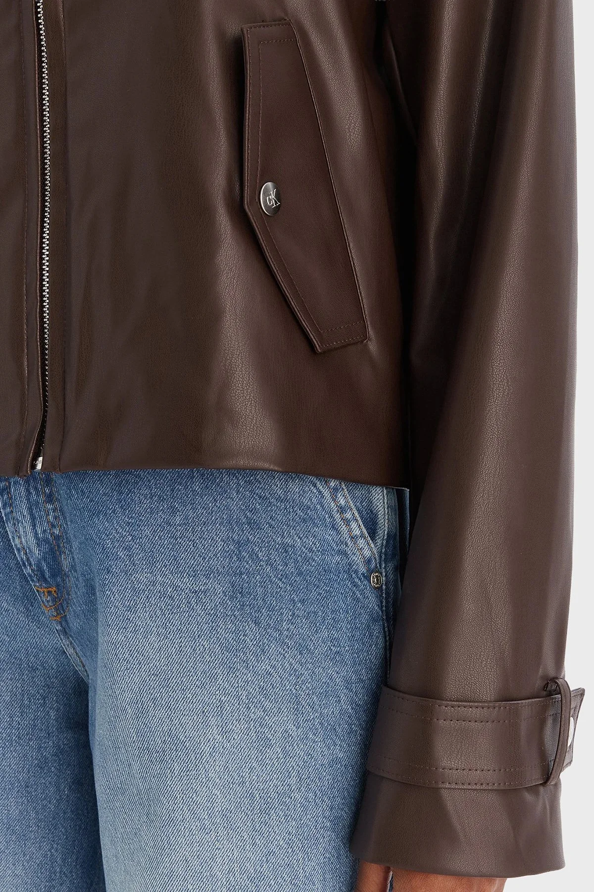 Calvin Klein Relaxed Fit Klasik Yaka Fermuarlı Logolu LV047E501G2IN Bayan Ceket LV047E501G 2IN KAHVE - 5