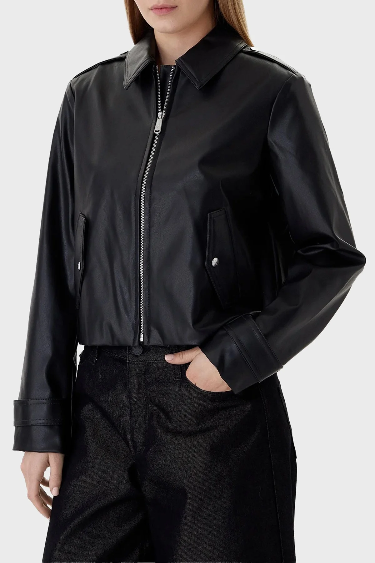 Calvin Klein Relaxed Fit Klasik Yaka Fermuarlı Logolu LV047E501GUB1 Bayan Ceket LV047E501G UB1 SİYAH - 1