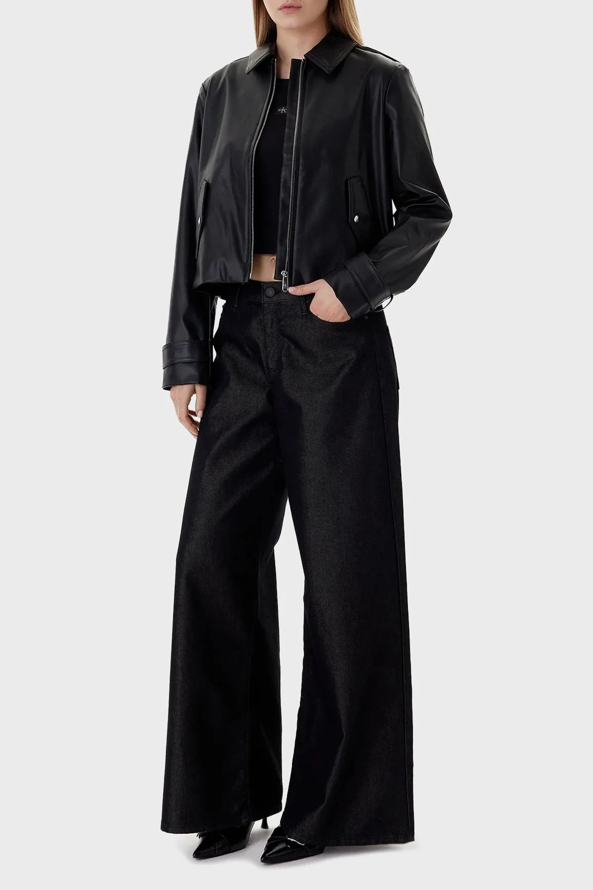 Calvin Klein Relaxed Fit Klasik Yaka Fermuarlı Logolu LV047E501GUB1 Bayan Ceket LV047E501G UB1 SİYAH - 2