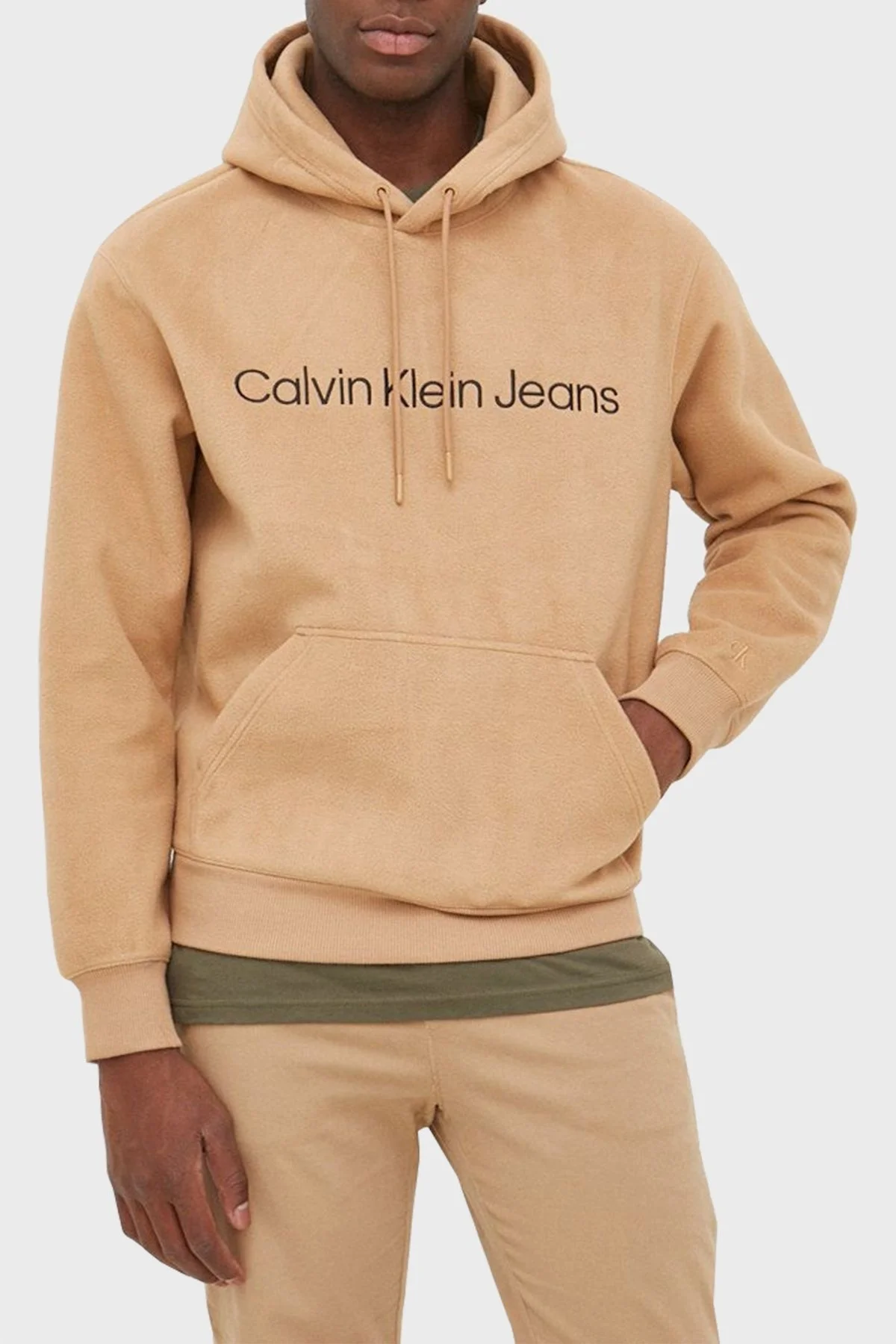 Calvin Klein Relaxed Fit Pamuklu Kapüşonlu Kanguru Cepli Erkek Sweat J30J322193 GV7 CAMEL - 1