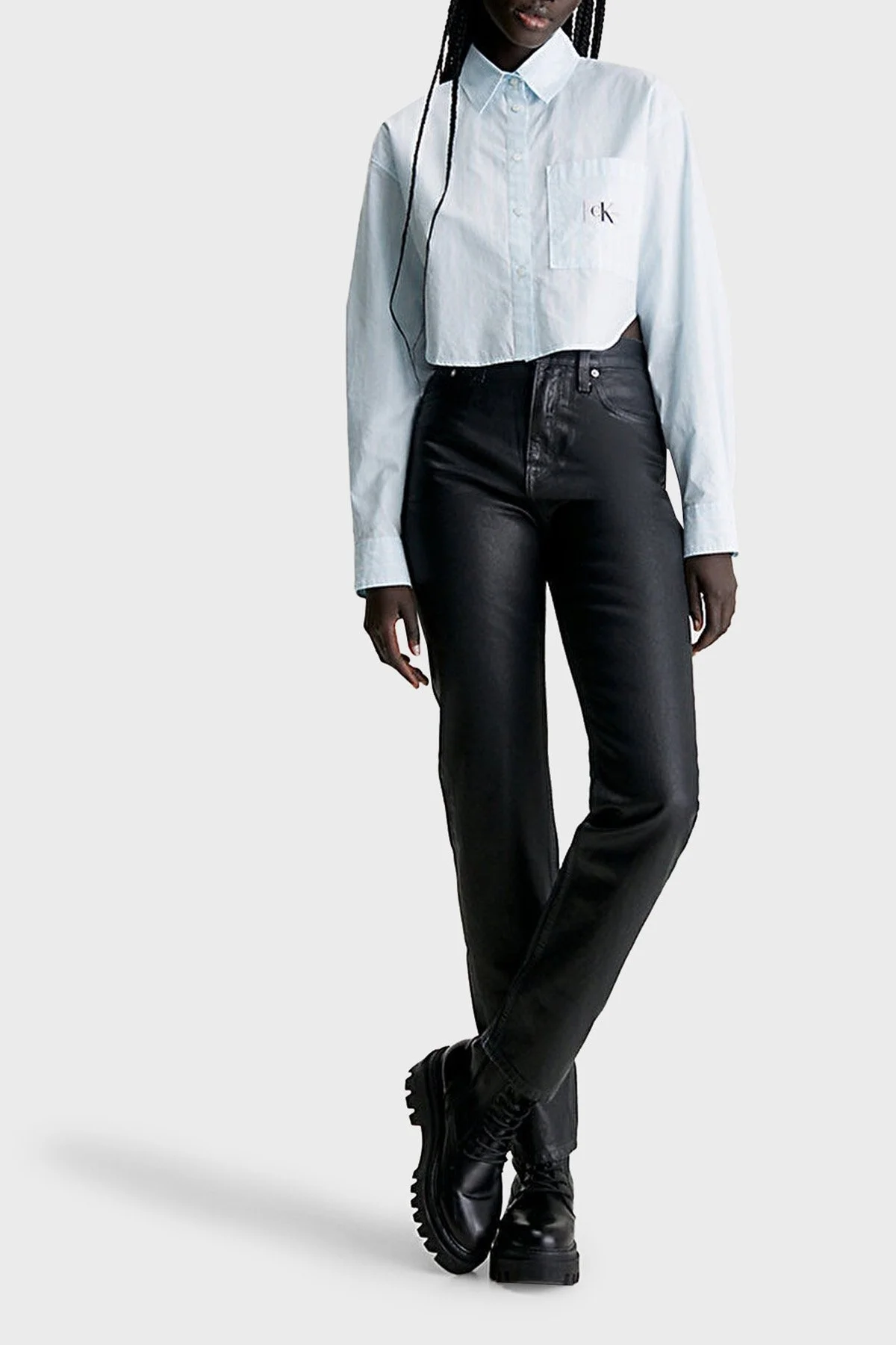 Calvin Klein Relaxed Fit Pamuklu Poplin Crop J20J2226140BB Bayan Gömlek J20J222614 0BB AÇIK MAVİ - 3