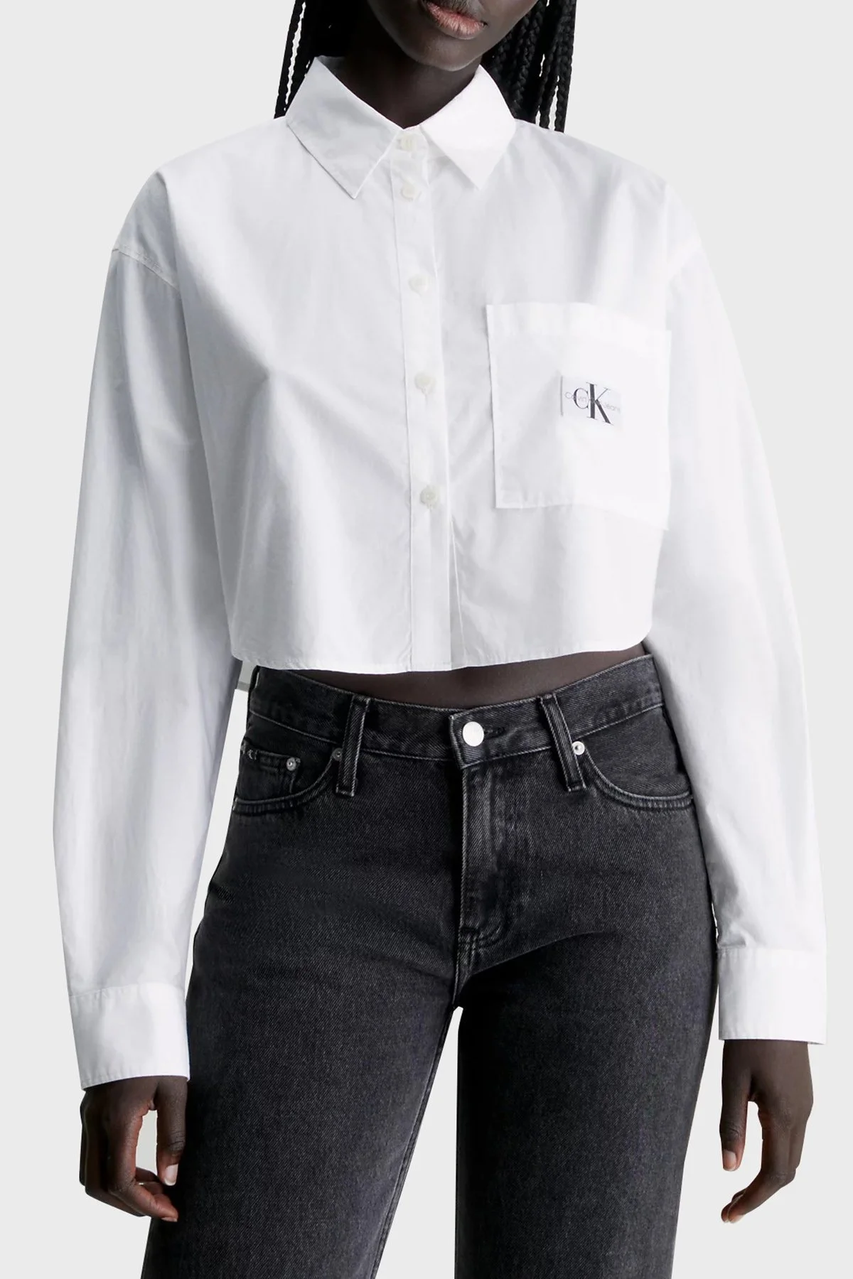 Calvin Klein Relaxed Fit Pamuklu Poplin Crop J20J222614YAF Bayan Gömlek J20J222614 YAF BEYAZ - 1