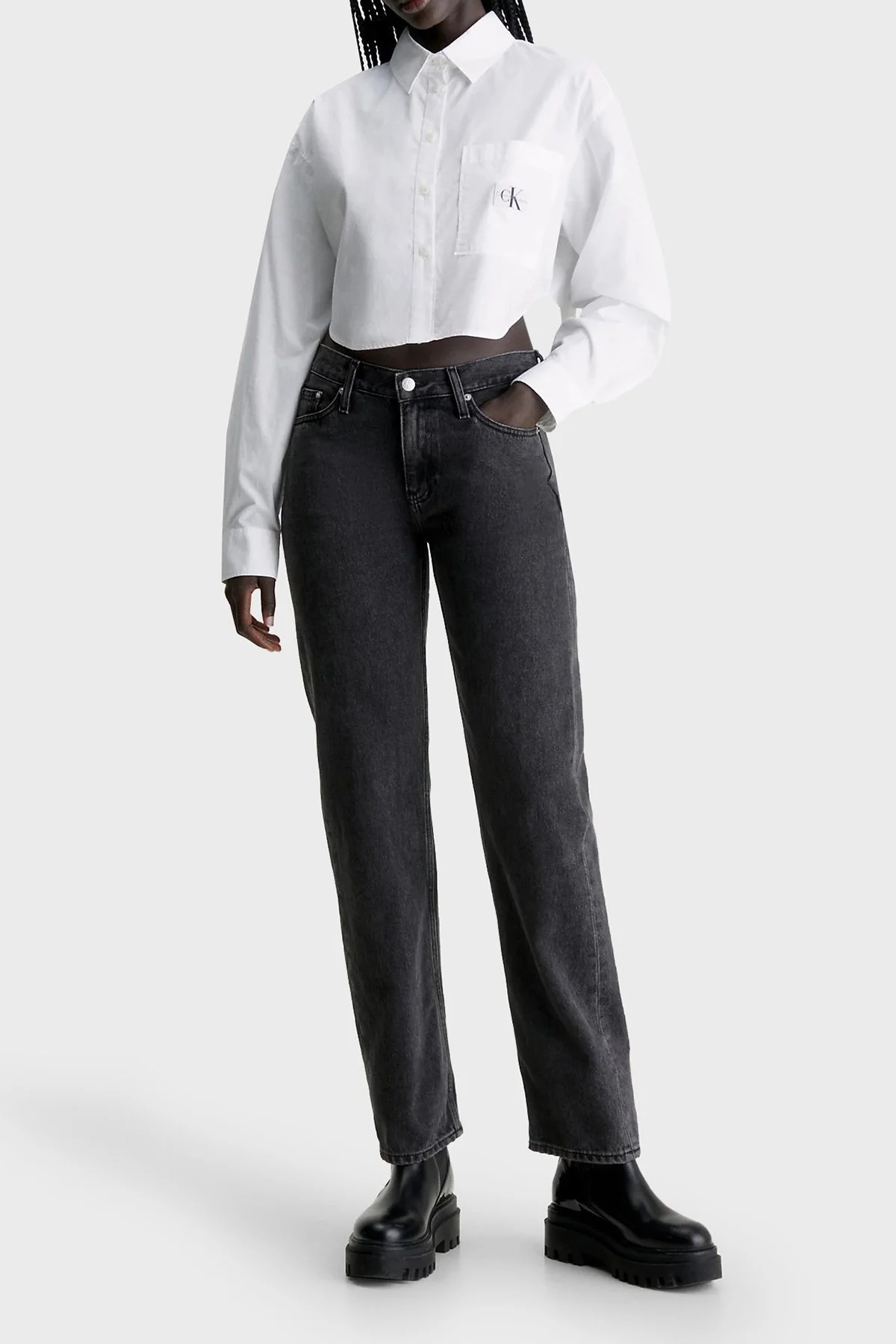 Calvin Klein Relaxed Fit Pamuklu Poplin Crop J20J222614YAF Bayan Gömlek J20J222614 YAF BEYAZ - 4