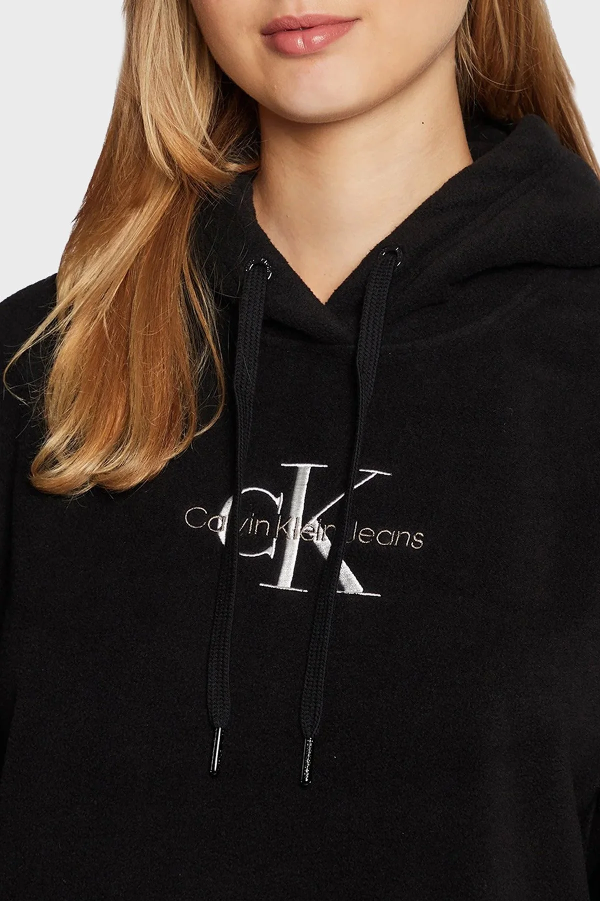 Calvin Klein Relaxed Fit Şardonlu Kapüşonlu Bayan Sweat J20J219762 BEH SİYAH - 4