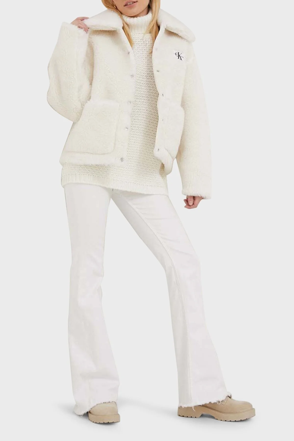 Calvin Klein Relaxed Fit Sherpa J20J221893YBI Bayan Mont J20J221893 YBI BEYAZ - 3