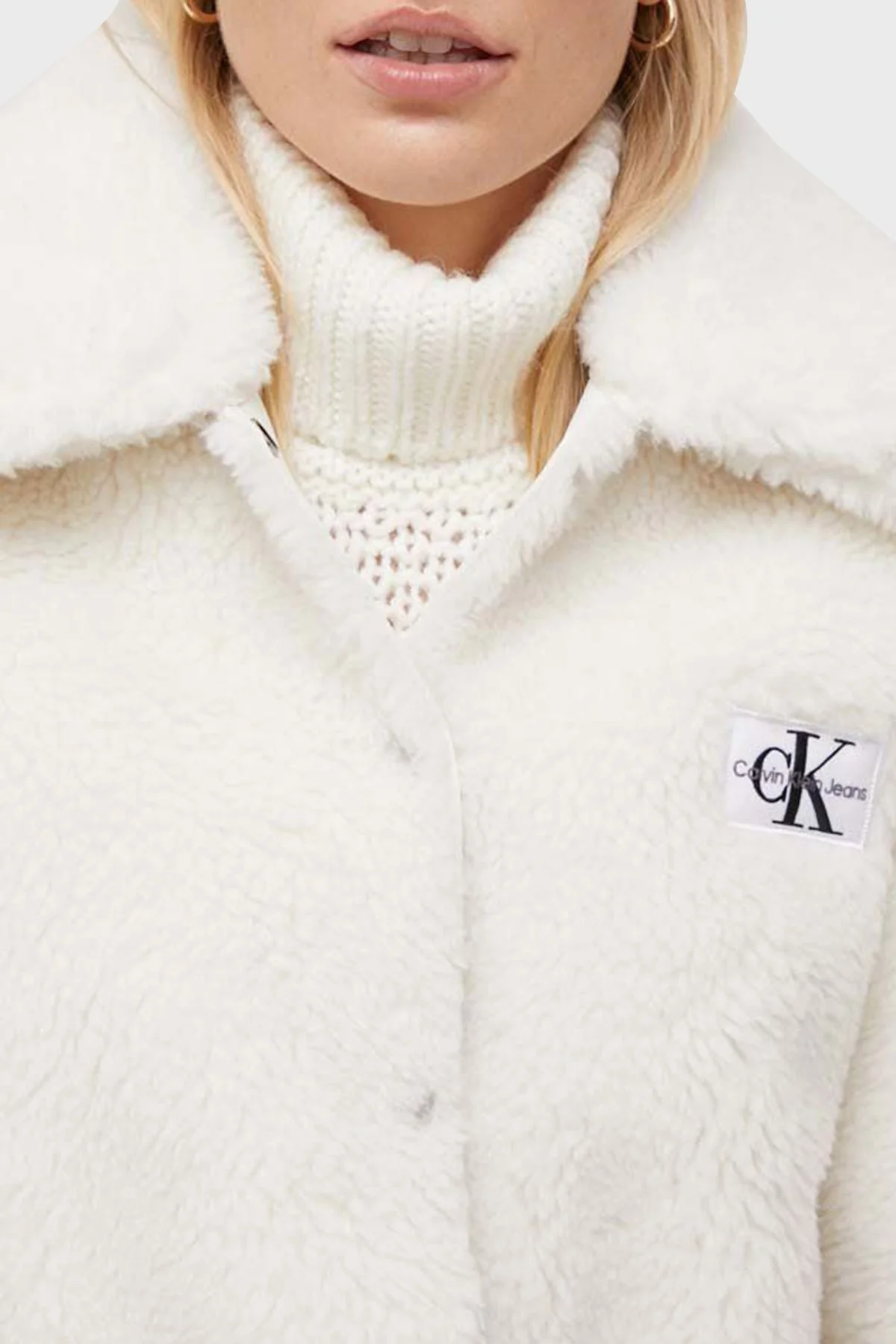 Calvin Klein Relaxed Fit Sherpa J20J221893YBI Bayan Mont J20J221893 YBI BEYAZ - 5