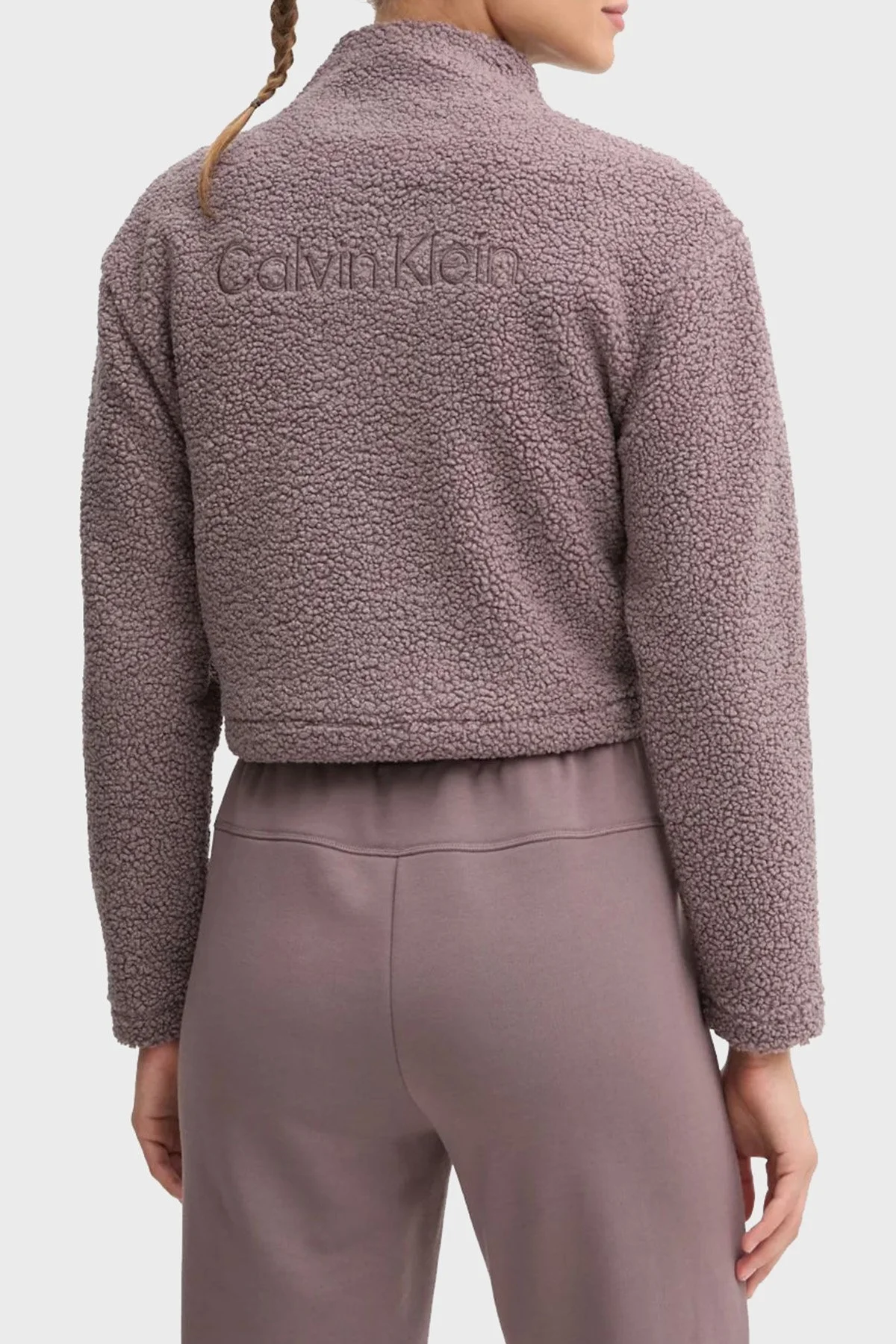 Calvin Klein Relaxed Fit Yarım Fermuarlı Sıfır Yaka Crop Sherpa 00GWF4W307PFK Bayan Ceket 00GWF4W307 PFK MÜRDÜM - 3