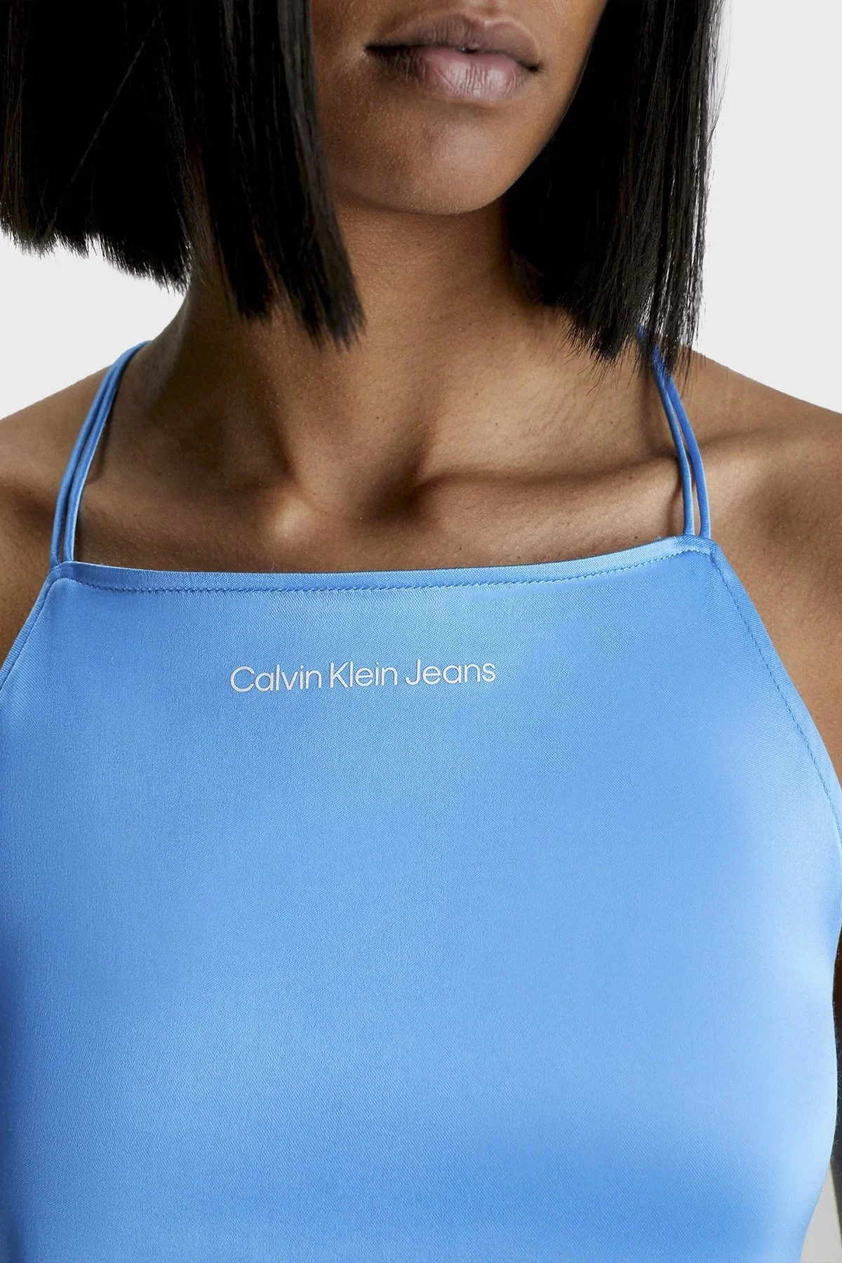 Calvin Klein Saten Fitted Sırtı Açık Yırtmaçlı Uzun J20J220761CY0 Bayan Elbise J20J220761 CY0 MAVİ - 3