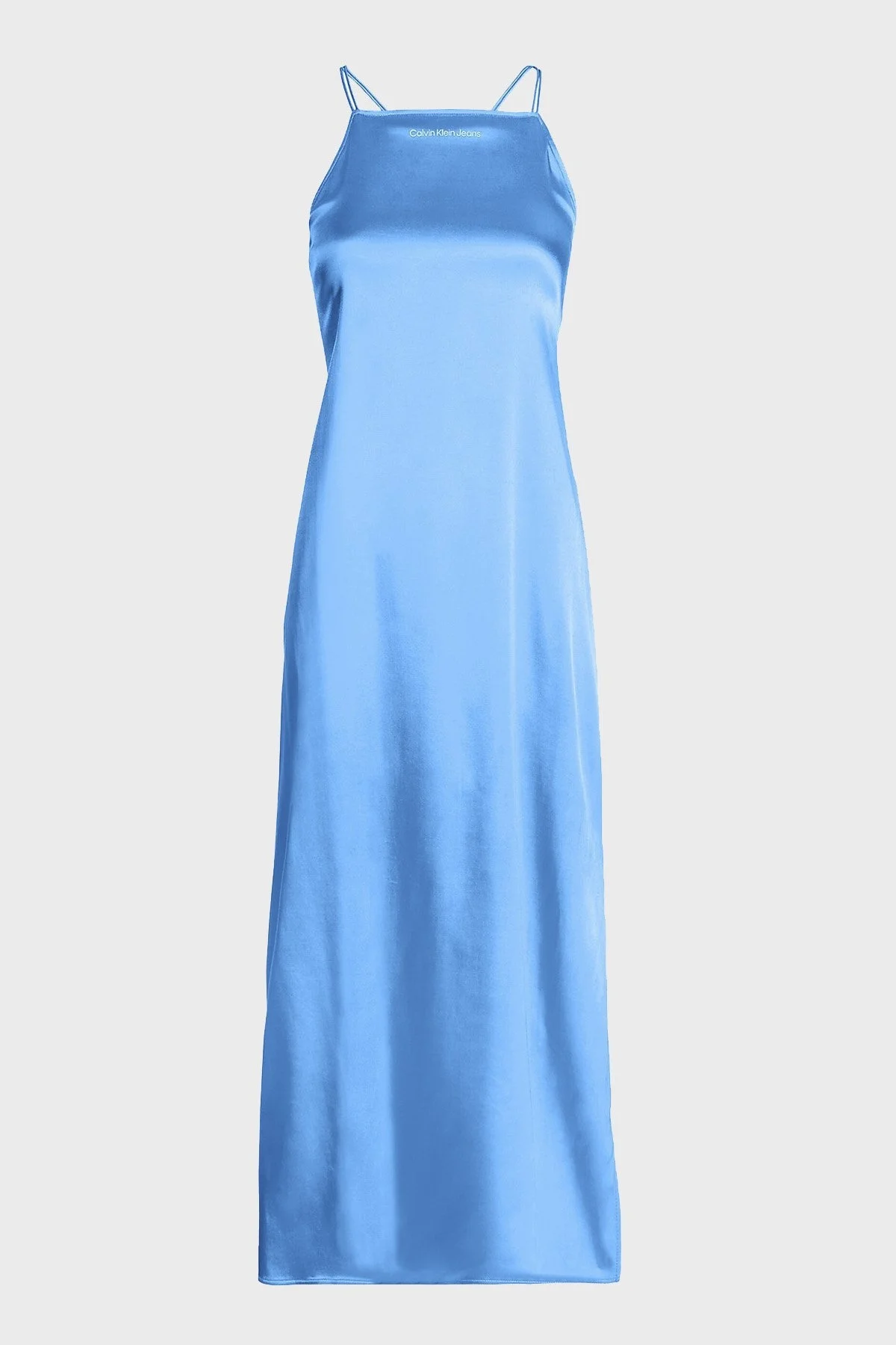 Calvin Klein Saten Fitted Sırtı Açık Yırtmaçlı Uzun J20J220761CY0 Bayan Elbise J20J220761 CY0 MAVİ - 5