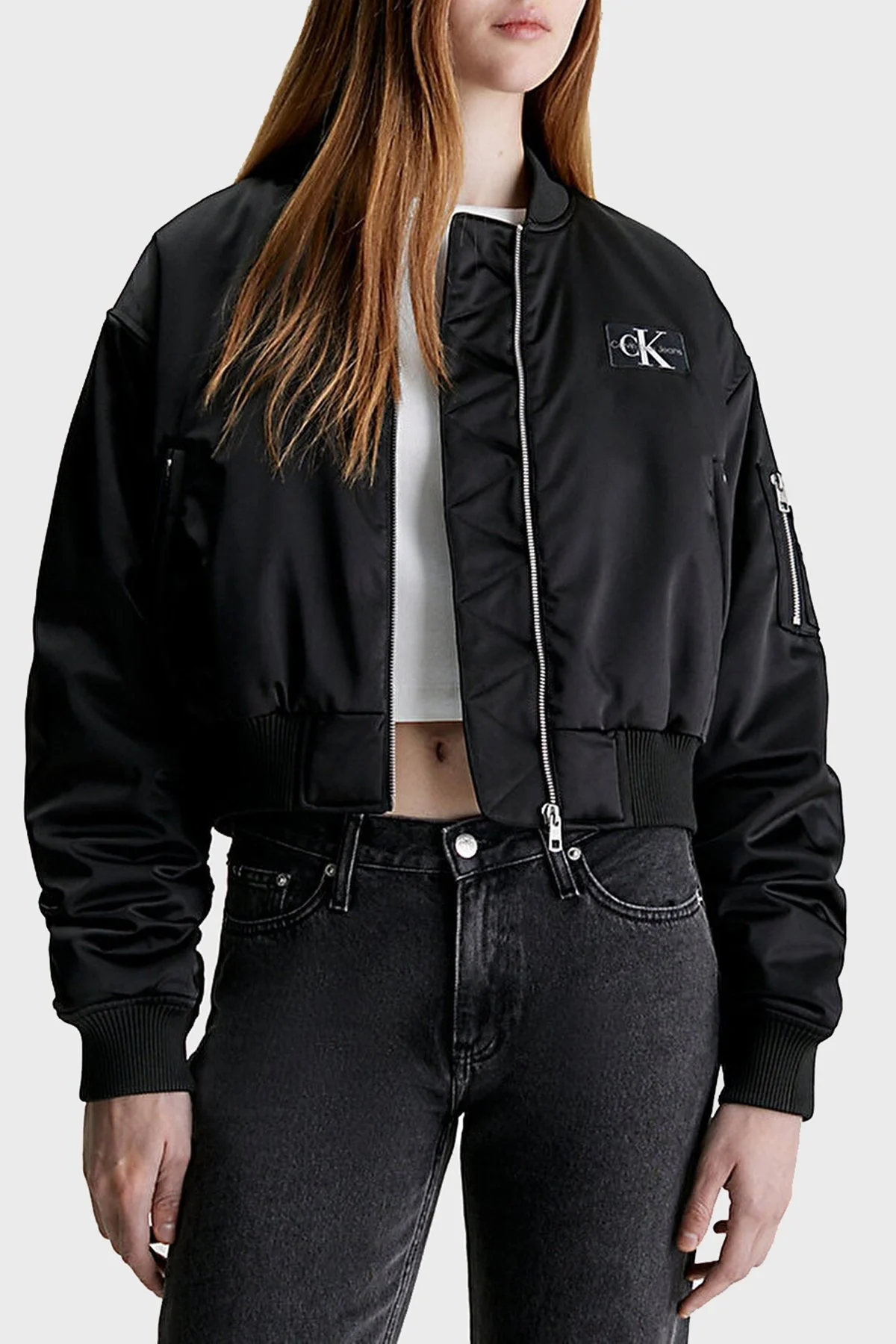 Calvin Klein Saten Görünümlü Regular Fit Bomber Kısa J20J222591BEH Bayan Mont J20J222591 BEH SİYAH - 1