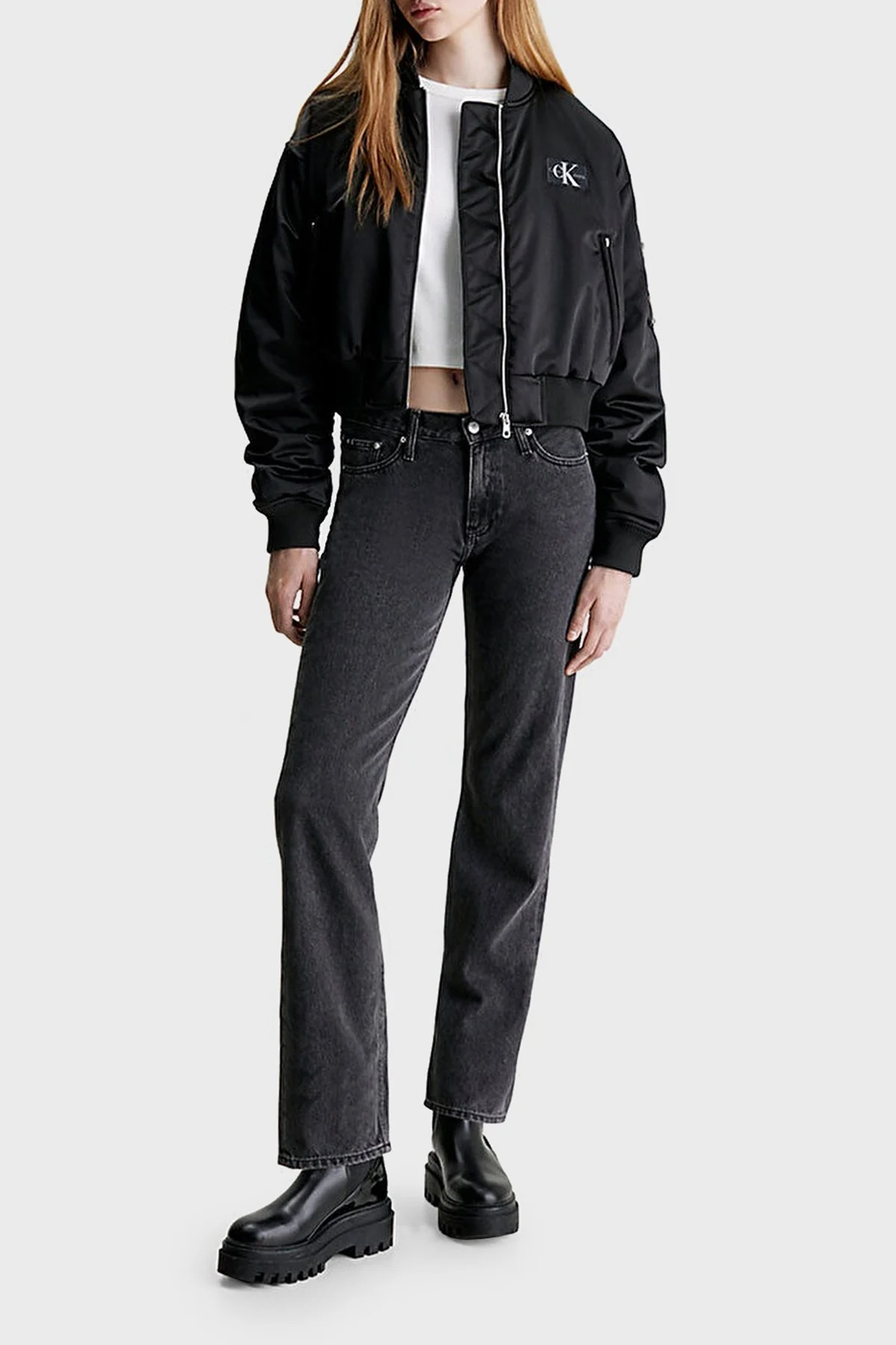 Calvin Klein Saten Görünümlü Regular Fit Bomber Kısa J20J222591BEH Bayan Mont J20J222591 BEH SİYAH - 4