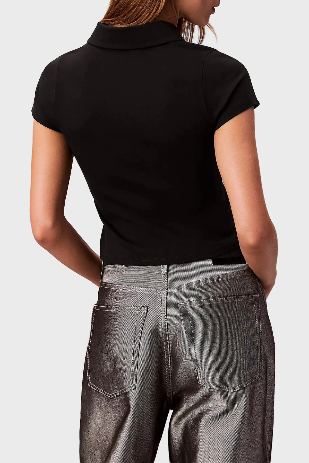 Calvin Klein Şerit Detaylı Slim Fit Fermuarlı Crop LV047E212GUB1 Kadın Polo LV047E212G UB1 SİYAH - 3