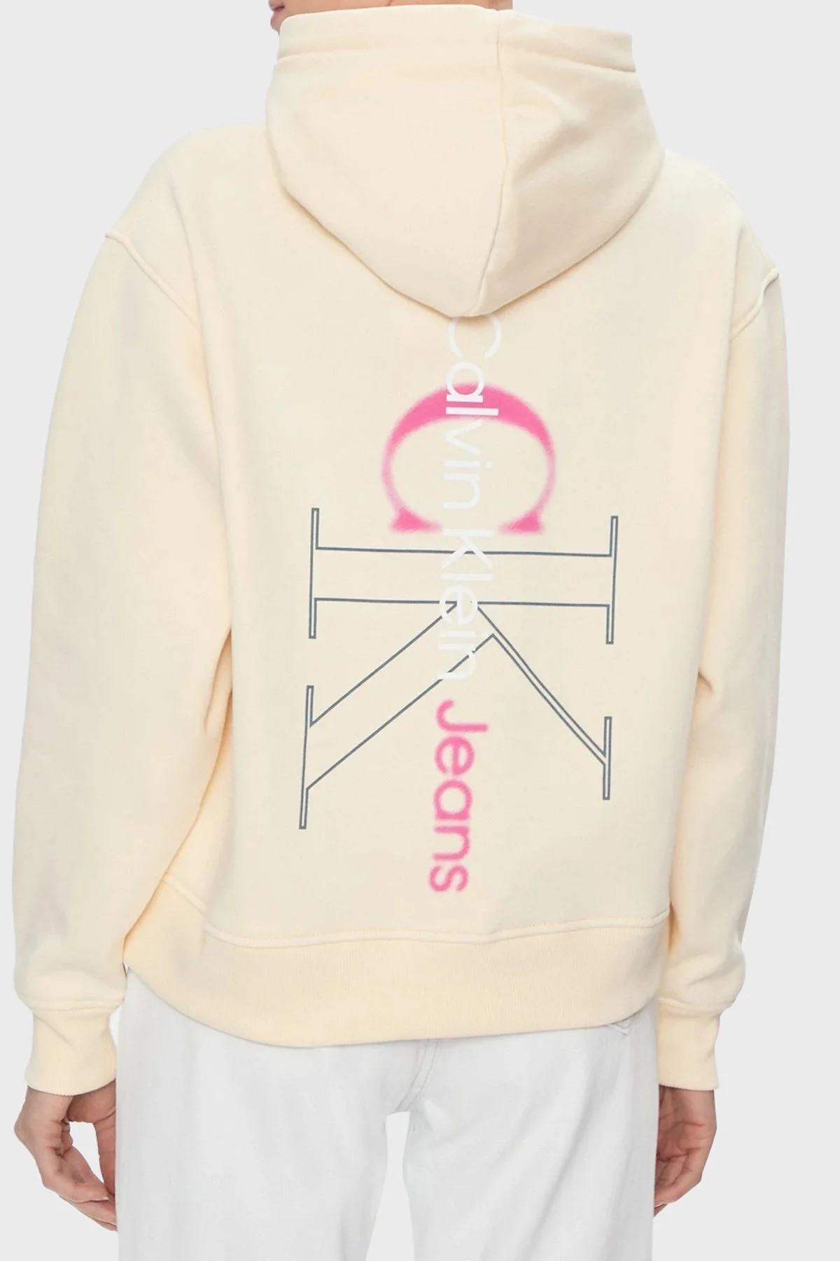 Calvin Klein Sırt Baskılı Kapüşonlu Kanguru Cepli Regular Fit J20J222895ZCY Bayan Sweat J20J222895 ZCY BEJ - 3