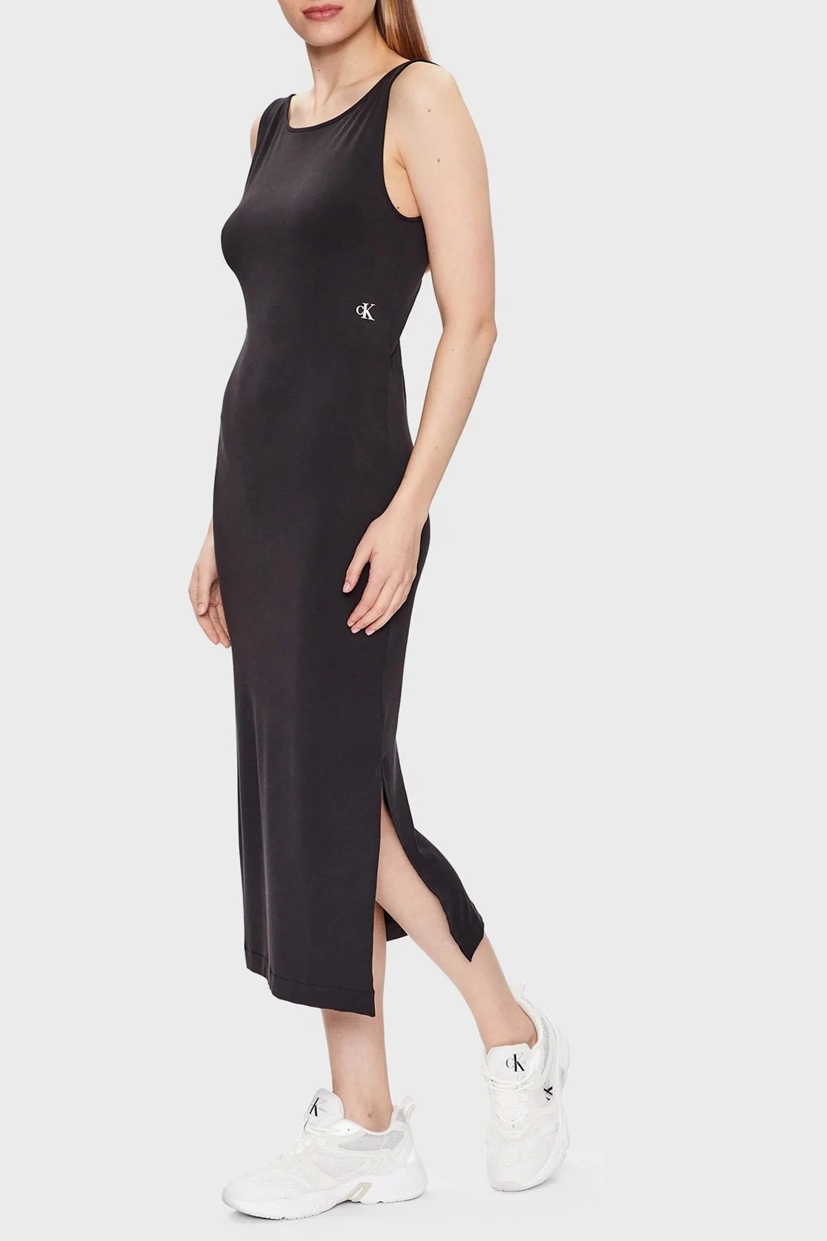 Calvin Klein Sırt Dekolteli Yırtmaçlı Regular Fit Uzun J20J221409BEH Bayan Elbise J20J221409 BEH SİYAH - 1