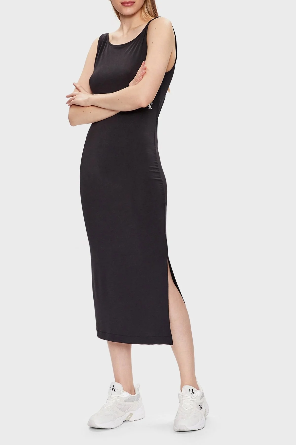 Calvin Klein Sırt Dekolteli Yırtmaçlı Regular Fit Uzun J20J221409BEH Bayan Elbise J20J221409 BEH SİYAH - 3