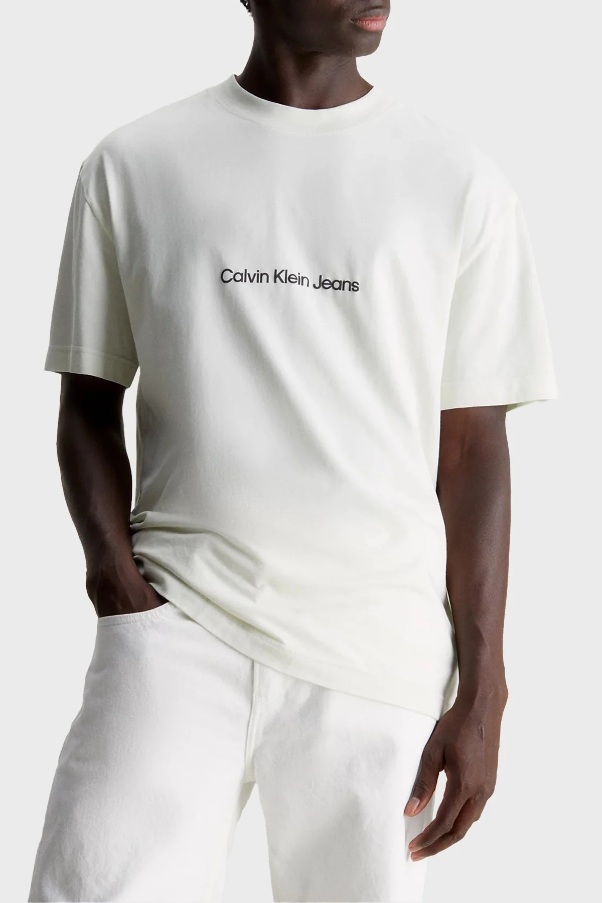 Calvin Klein Sırtı Baskılı Bisiklet Yaka Relaxed Fit Pamuklu Jarse J30J325492CGA Erkek T Shirt J30J325492 CGA TAŞ - 1