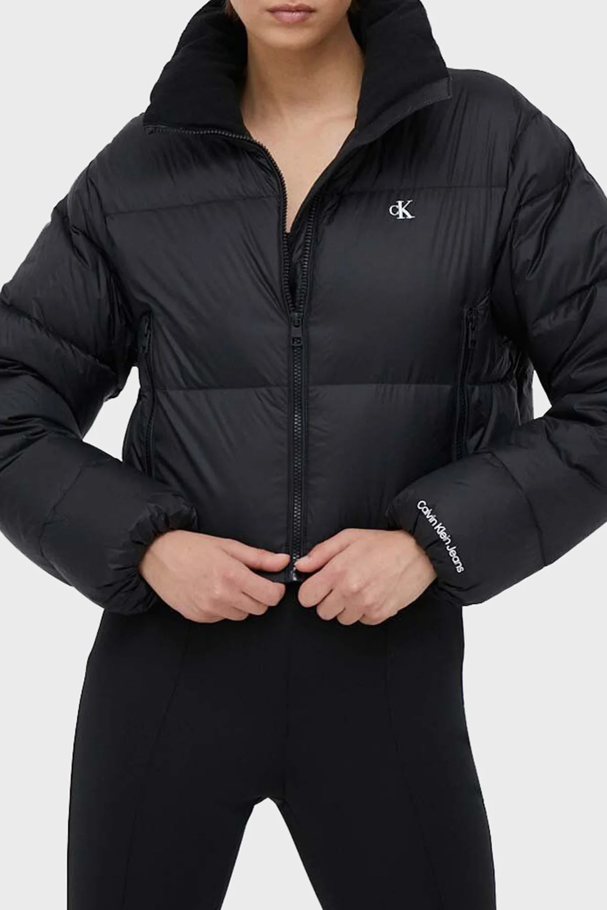 Calvin Klein Siyah Detaylı Dik Yaka J20J22164BEH Bayan Mont J20J221649 BEH SİYAH - 3