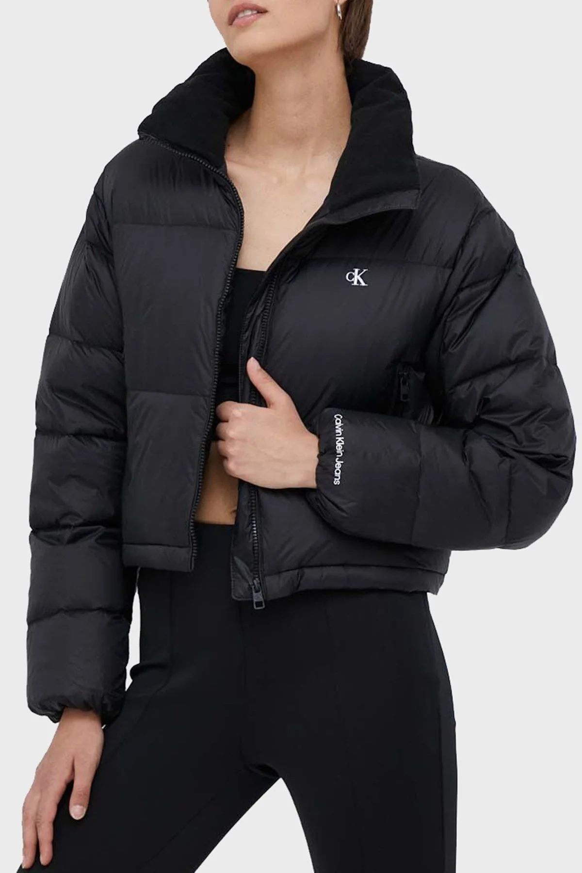 Calvin Klein Siyah Detaylı Dik Yaka J20J22164BEH Bayan Mont J20J221649 BEH SİYAH - 4