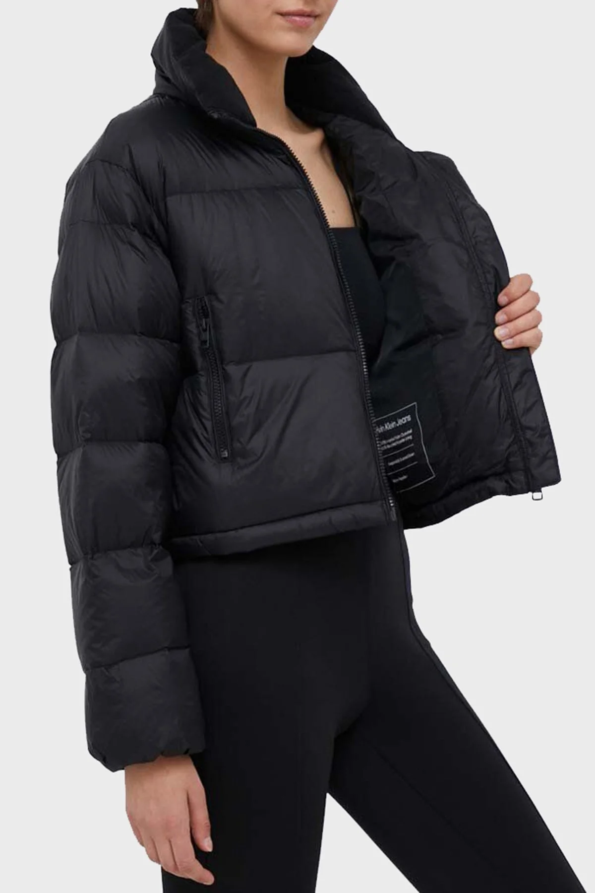 Calvin Klein Siyah Detaylı Dik Yaka J20J22164BEH Bayan Mont J20J221649 BEH SİYAH - 5