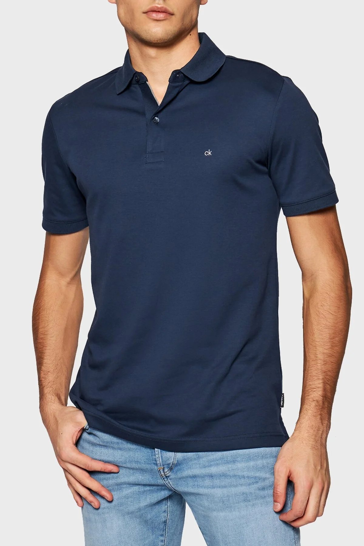 Calvin Klein Slim Fit % 100 Pamuk Düğmeli T Shirt Erkek Polo K10K107090 DW4 LACİVERT - 1