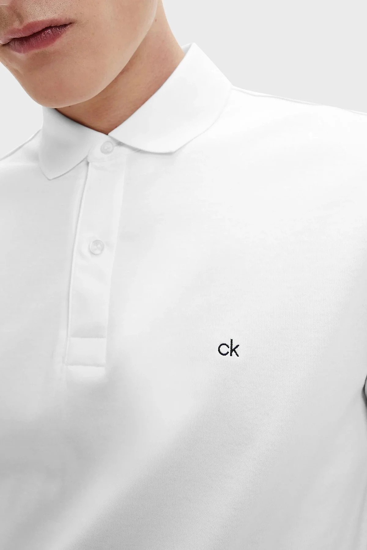 Calvin Klein Slim Fit % 100 Pamuk Düğmeli T Shirt Erkek Polo K10K107090 YAF BEYAZ - 2